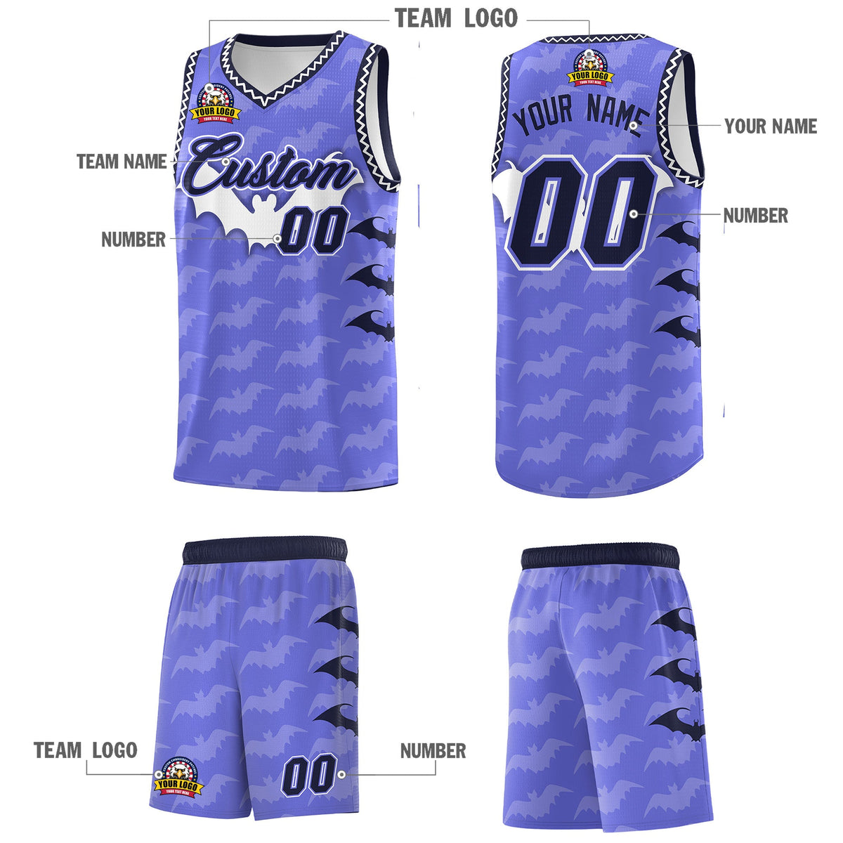 Custom Purple White Bat Pattern Halloween Basketball Jersey | For Men,For Kid,For Youth,Sublimation Printed,Perfect for Training,Perfect for Parties,Add Name and Numbern | KXKSHOP