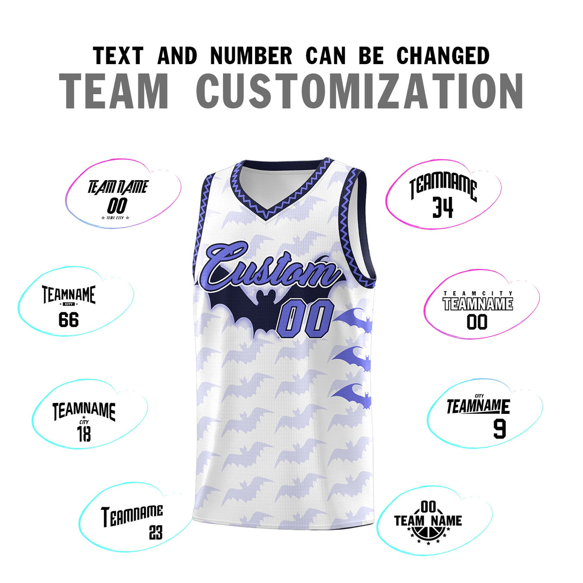 Custom White Purple Navy Bat Pattern Halloween Basketball Jersey | For Men,For Kid,For Youth,Sublimation Printed,Perfect for Training,Perfect for Parties,Add Name and Numbern | KXKSHOP