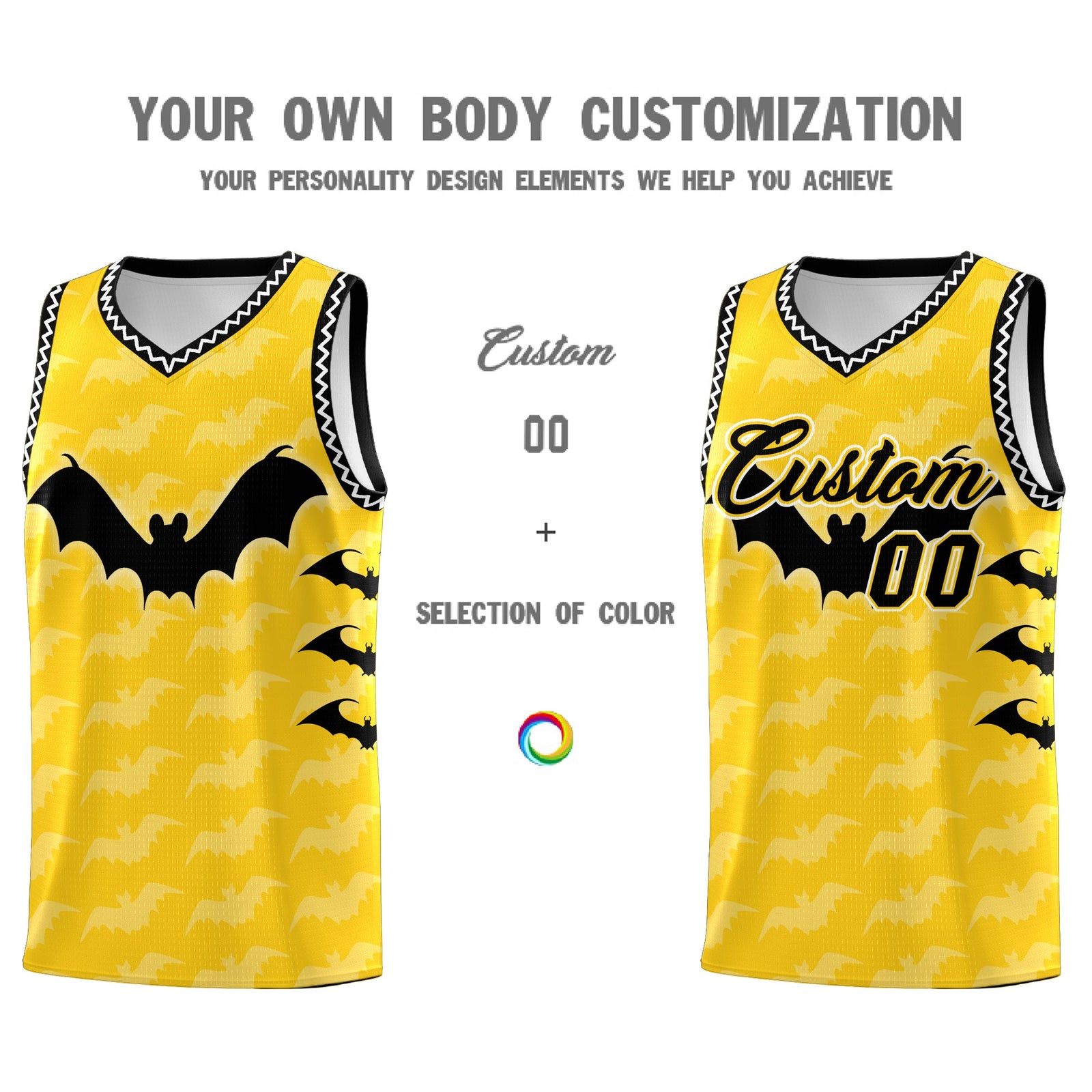 Custom Gold White Black Bat Pattern Halloween Basketball Jersey | For Men,For Kid,For Youth,Sublimation Printed,Perfect for Training,Perfect for Parties,Add Name and Numbern | KXKSHOP