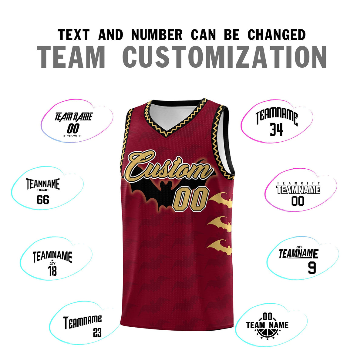 Custom Crimson Old Gold Bat Pattern Halloween Basketball Jersey | For Men,For Kid,For Youth,Sublimation Printed,Perfect for Training,Perfect for Parties,Add Name and Numbern | KXKSHOP