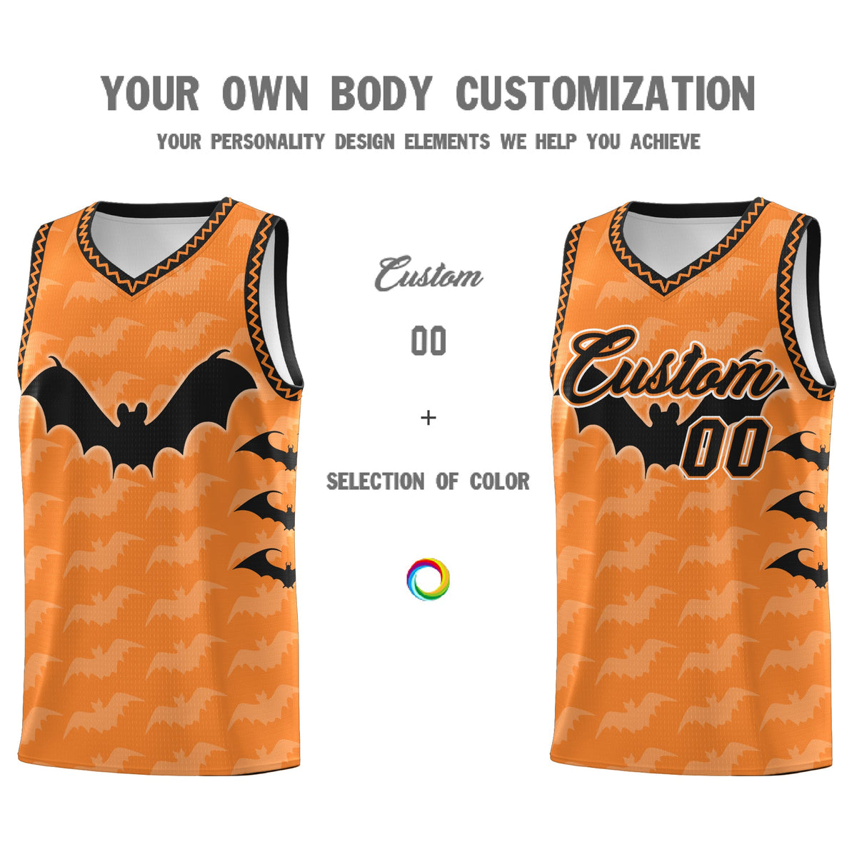 Custom Gold Orange Bat Pattern Halloween Basketball Jersey | For Men,For Kid,For Youth,Sublimation Printed,Perfect for Training,Perfect for Parties,Add Name and Numbern | KXKSHOP