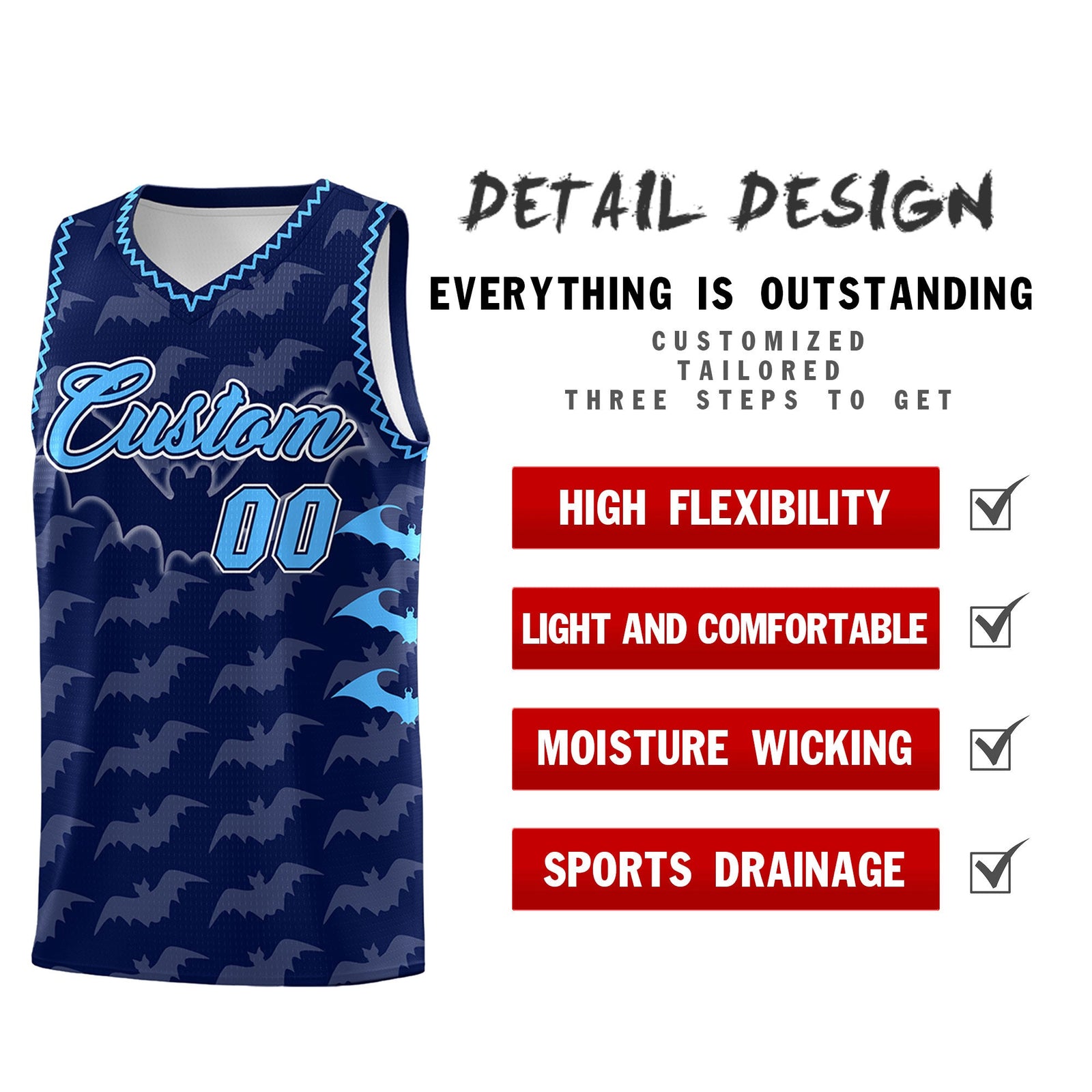 Custom Navy Powder Blue Bat Pattern Halloween Basketball Jersey | For Men,For Kid,For Youth,Sublimation Printed,Perfect for Training,Perfect for Parties,Add Name and Numbern | KXKSHOP