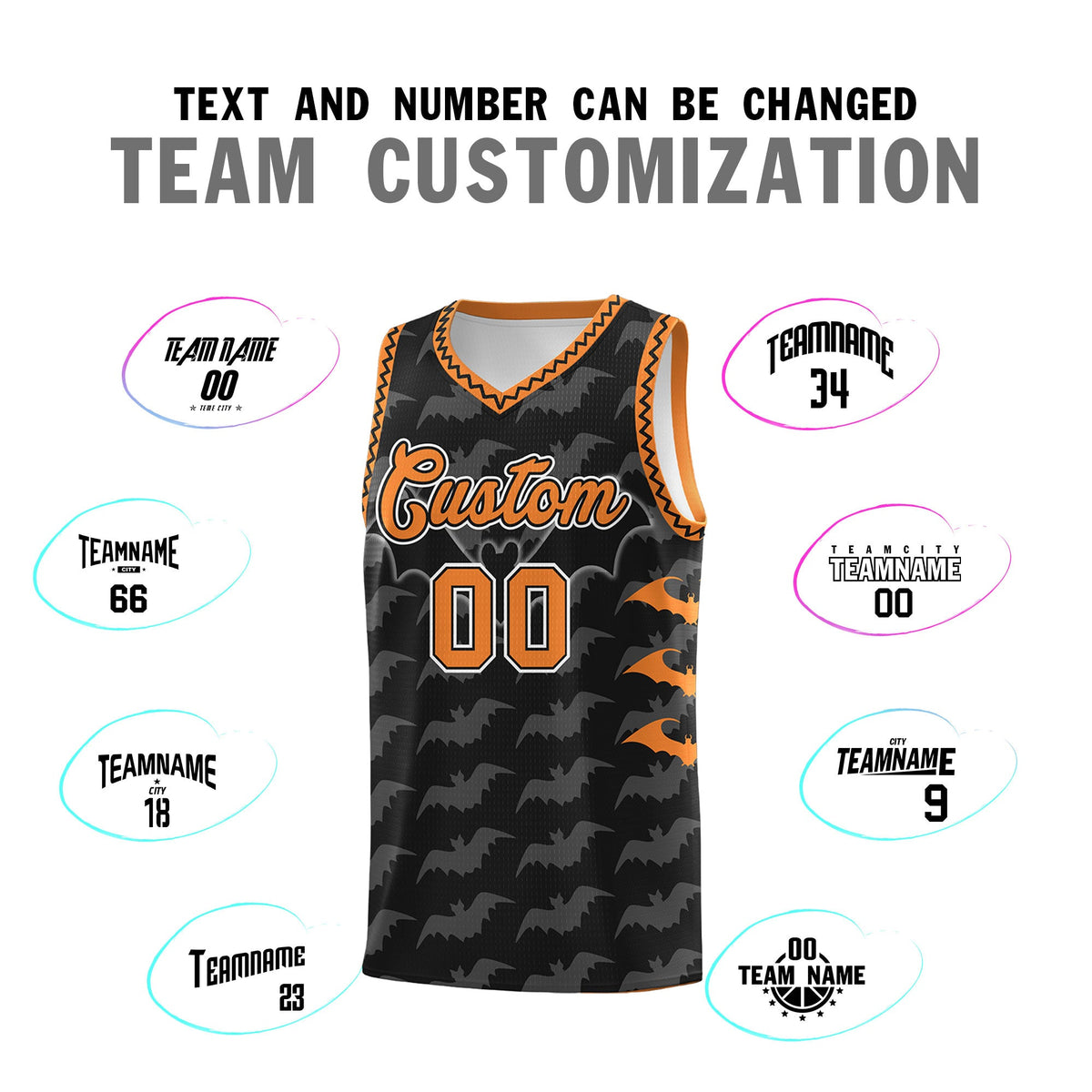 Custom Black Gold Orange Bat Pattern Halloween Basketball Jersey | For Men,For Kid,For Youth,Sublimation Printed,Perfect for Training,Perfect for Parties,Add Name and Numbern | KXKSHOP