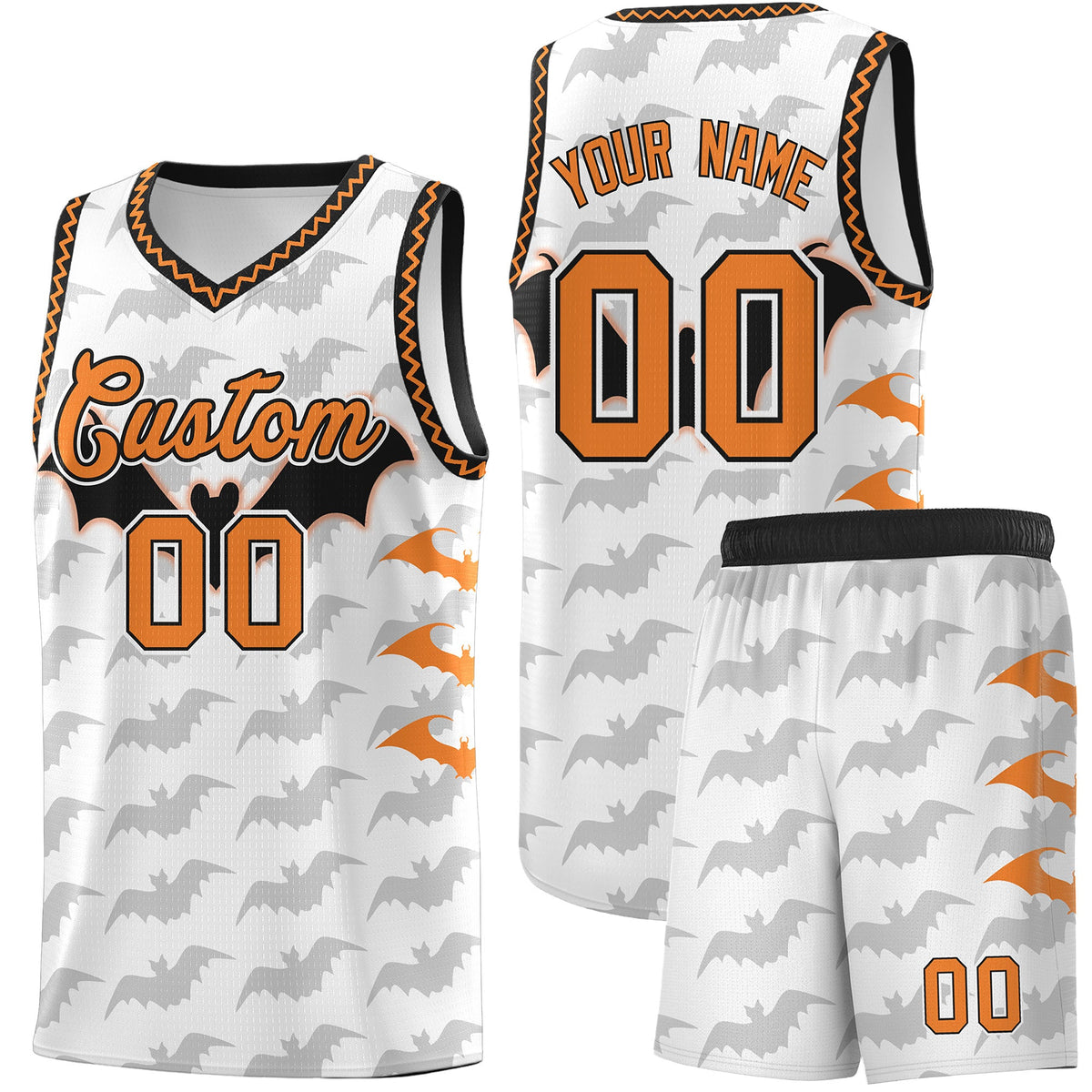 Custom White Black Bat Pattern Halloween Basketball Jersey | For Men,For Kid,For Youth,Sublimation Printed,Perfect for Training,Perfect for Parties,Add Name and Numbern | KXKSHOP
