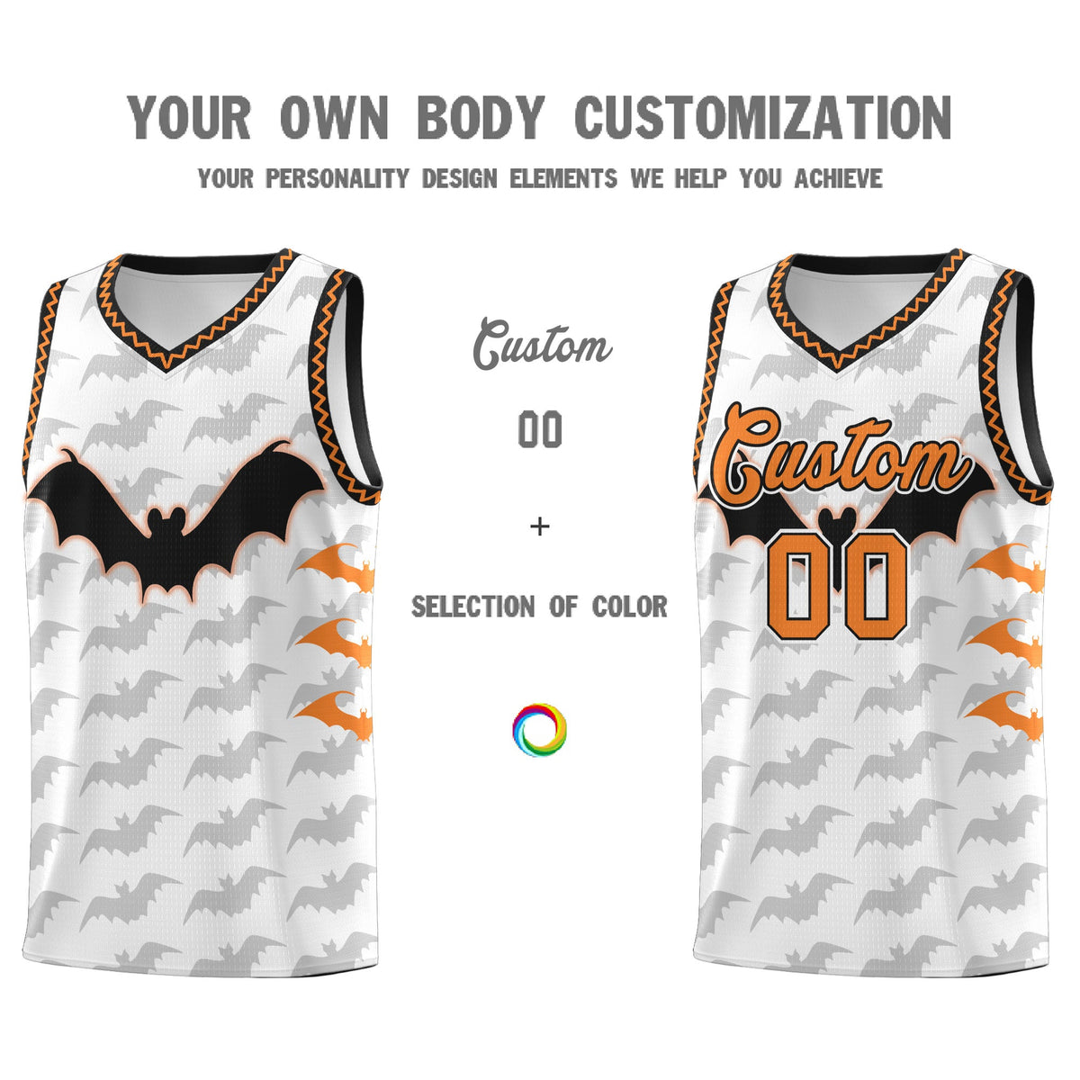 Custom White Black Bat Pattern Halloween Basketball Jersey | For Men,For Kid,For Youth,Sublimation Printed,Perfect for Training,Perfect for Parties,Add Name and Numbern | KXKSHOP