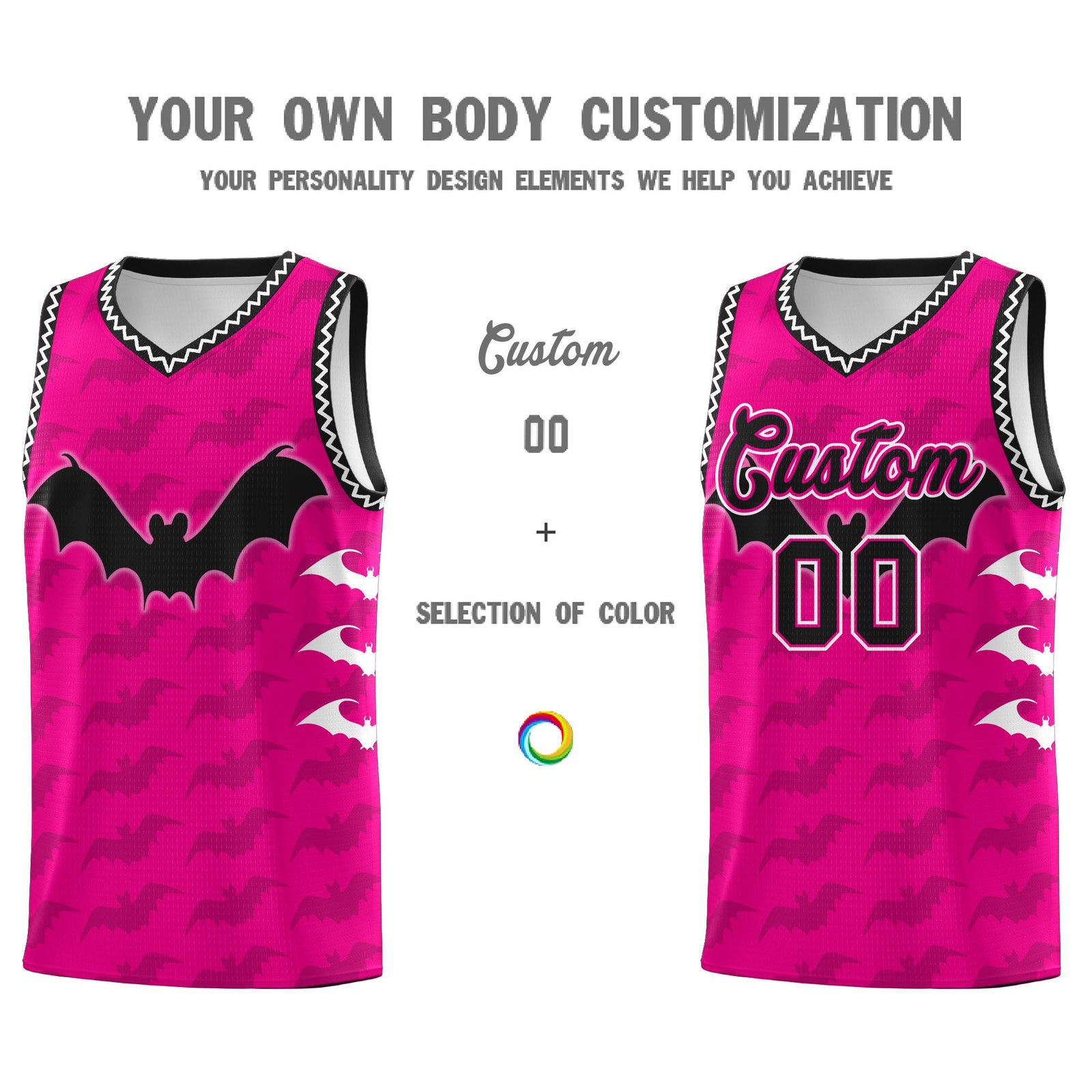Custom Pink White Black Bat Pattern Halloween Basketball Jersey | For Men,For Kid,For Youth,Sublimation Printed,Perfect for Training,Perfect for Parties,Add Name and Numbern | KXKSHOP