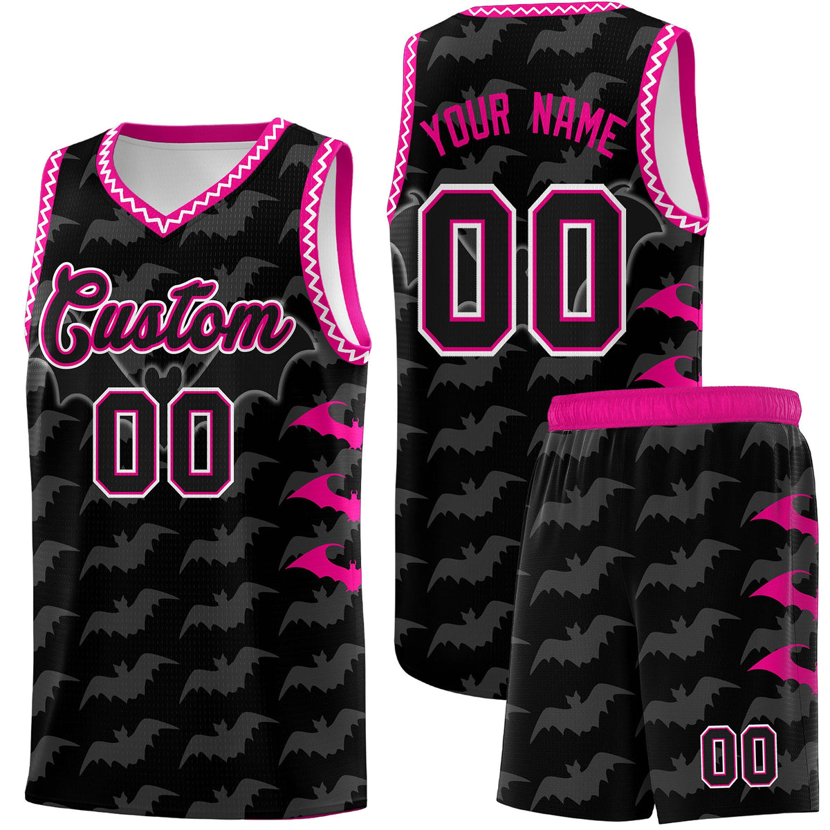 Custom Black White Bat Pattern Halloween Basketball Jersey | For Men,For Kid,For Youth,Sublimation Printed,Perfect for Training,Perfect for Parties,Add Name and Numbern | KXKSHOP
