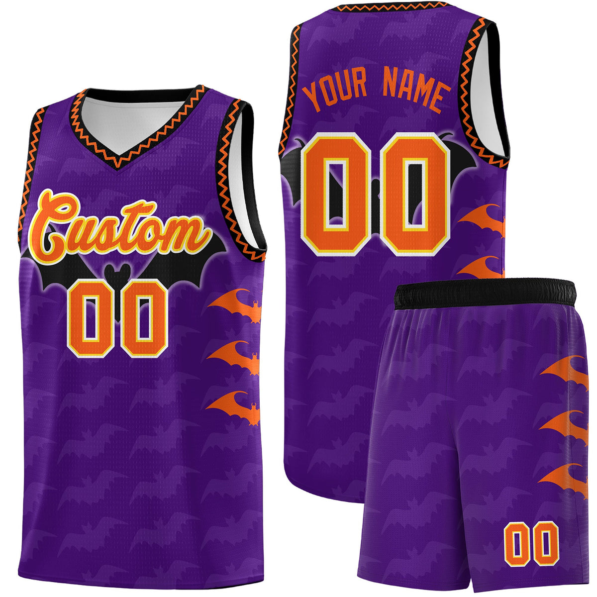 Custom Purple Orange Bat Pattern Halloween Basketball Jersey | For Men,For Kid,For Youth,Sublimation Printed,Perfect for Training,Perfect for Parties,Add Name and Numbern | KXKSHOP