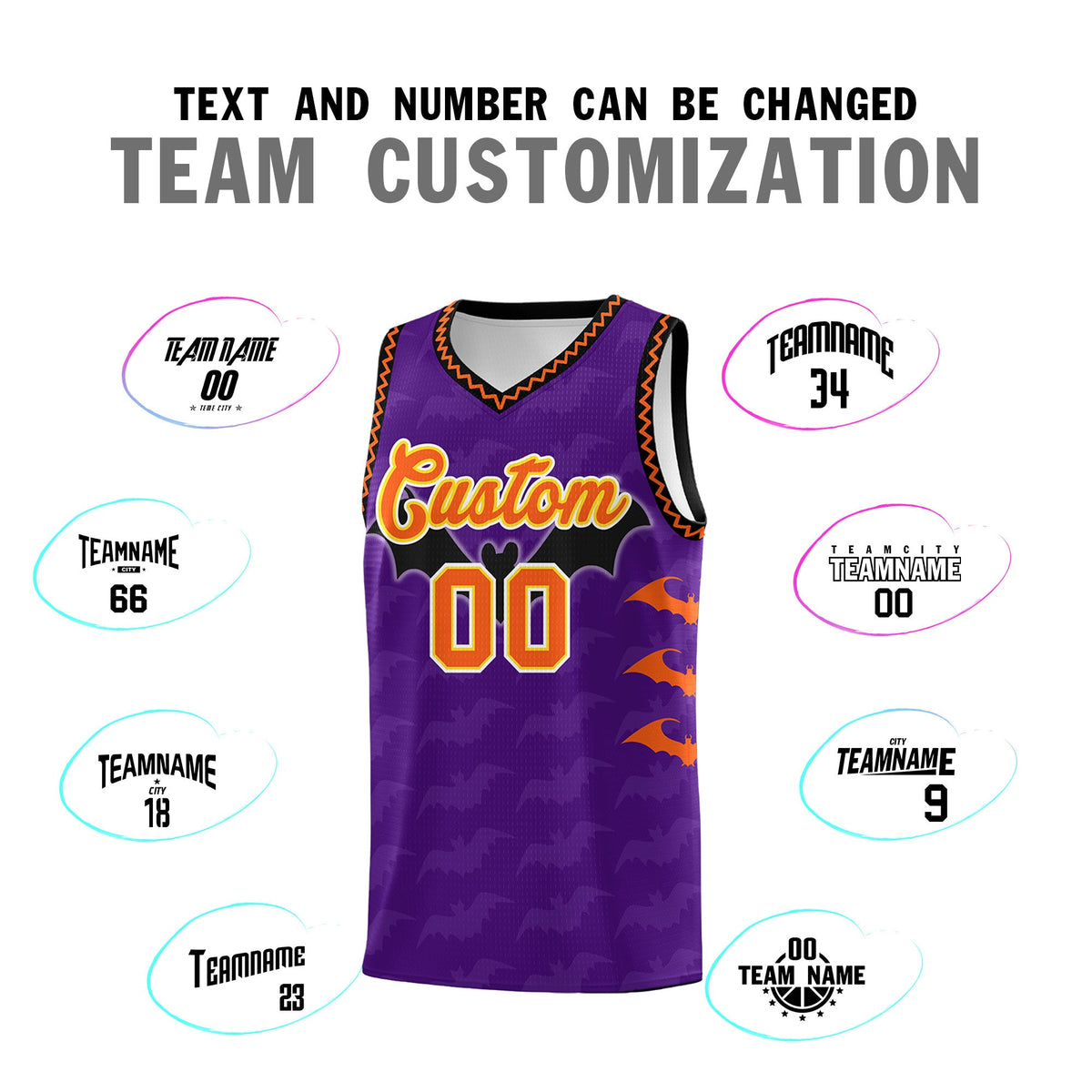 Custom Purple Orange Bat Pattern Halloween Basketball Jersey | For Men,For Kid,For Youth,Sublimation Printed,Perfect for Training,Perfect for Parties,Add Name and Numbern | KXKSHOP