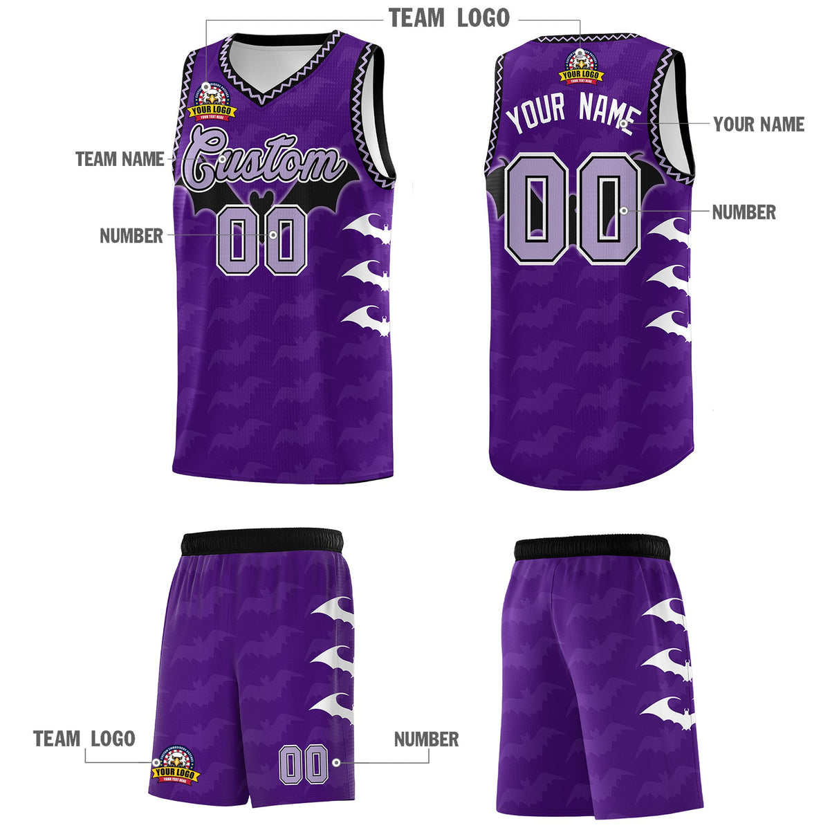 Custom Purple Light Purple Bat Pattern Halloween Basketball Jersey | For Men,For Kid,For Youth,Sublimation Printed,Perfect for Training,Perfect for Parties,Add Name and Numbern | KXKSHOP
