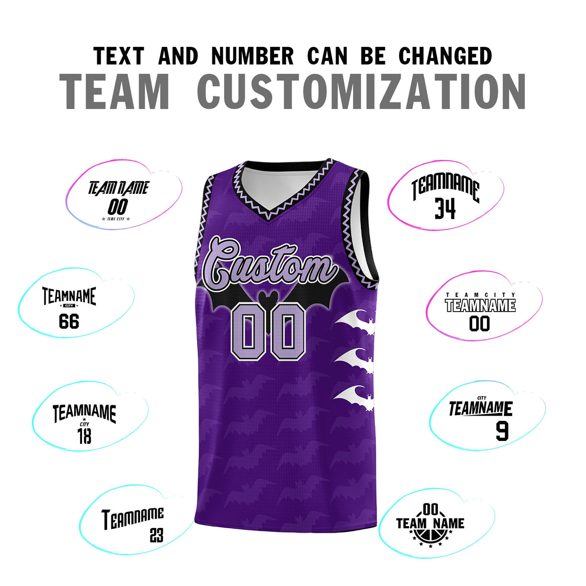 Custom Purple Light Purple Bat Pattern Halloween Basketball Jersey | For Men,For Kid,For Youth,Sublimation Printed,Perfect for Training,Perfect for Parties,Add Name and Numbern | KXKSHOP