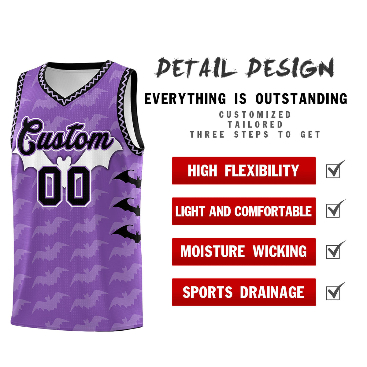 Custom Light Purple Bat Pattern Halloween Basketball Jersey | For Men,For Kid,For Youth,Sublimation Printed,Perfect for Training,Perfect for Parties,Add Name and Numbern | KXKSHOP