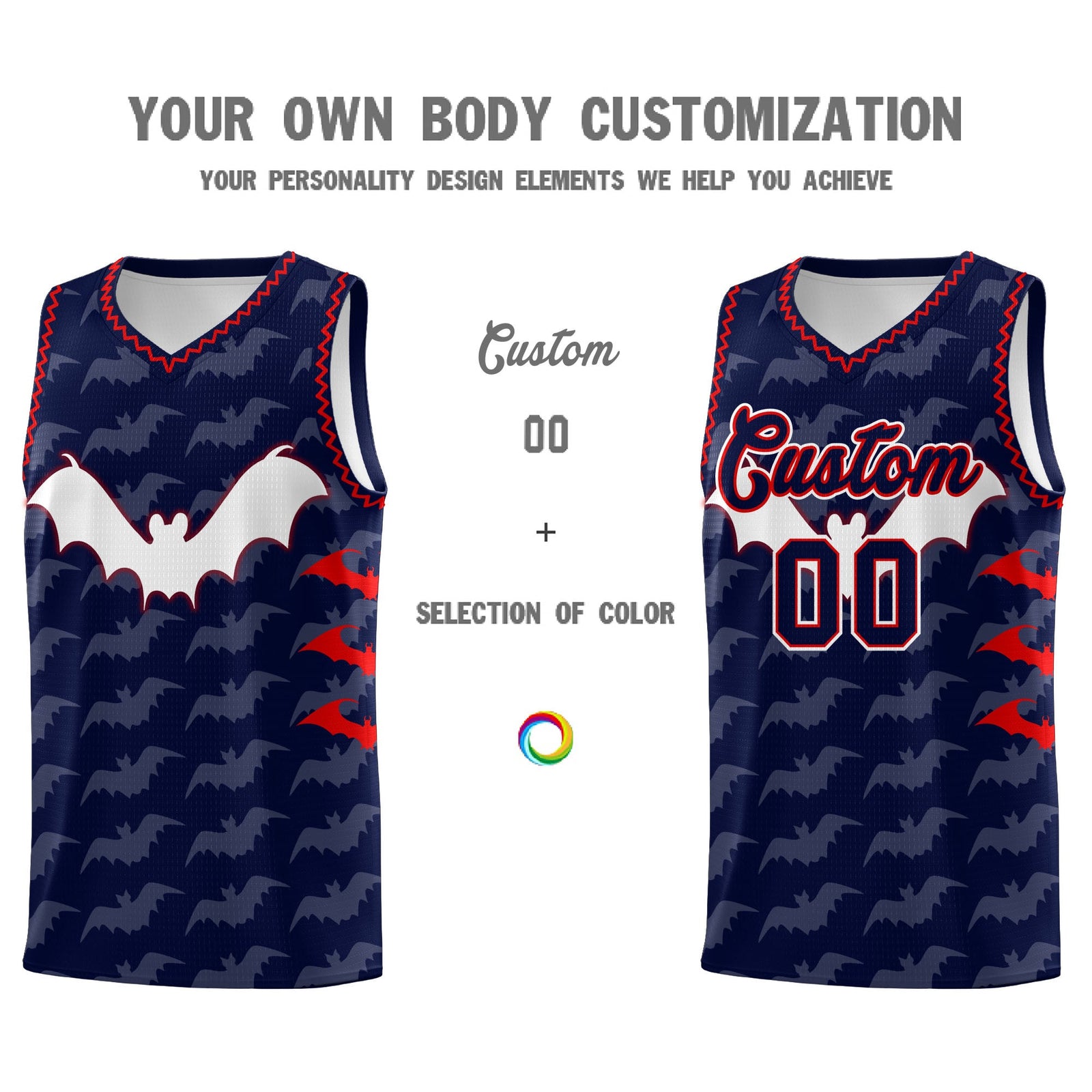 Custom Navy Red Bat Pattern Halloween Basketball Jersey | For Men,For Kid,For Youth,Sublimation Printed,Perfect for Training,Perfect for Parties,Add Name and Numbern | KXKSHOP