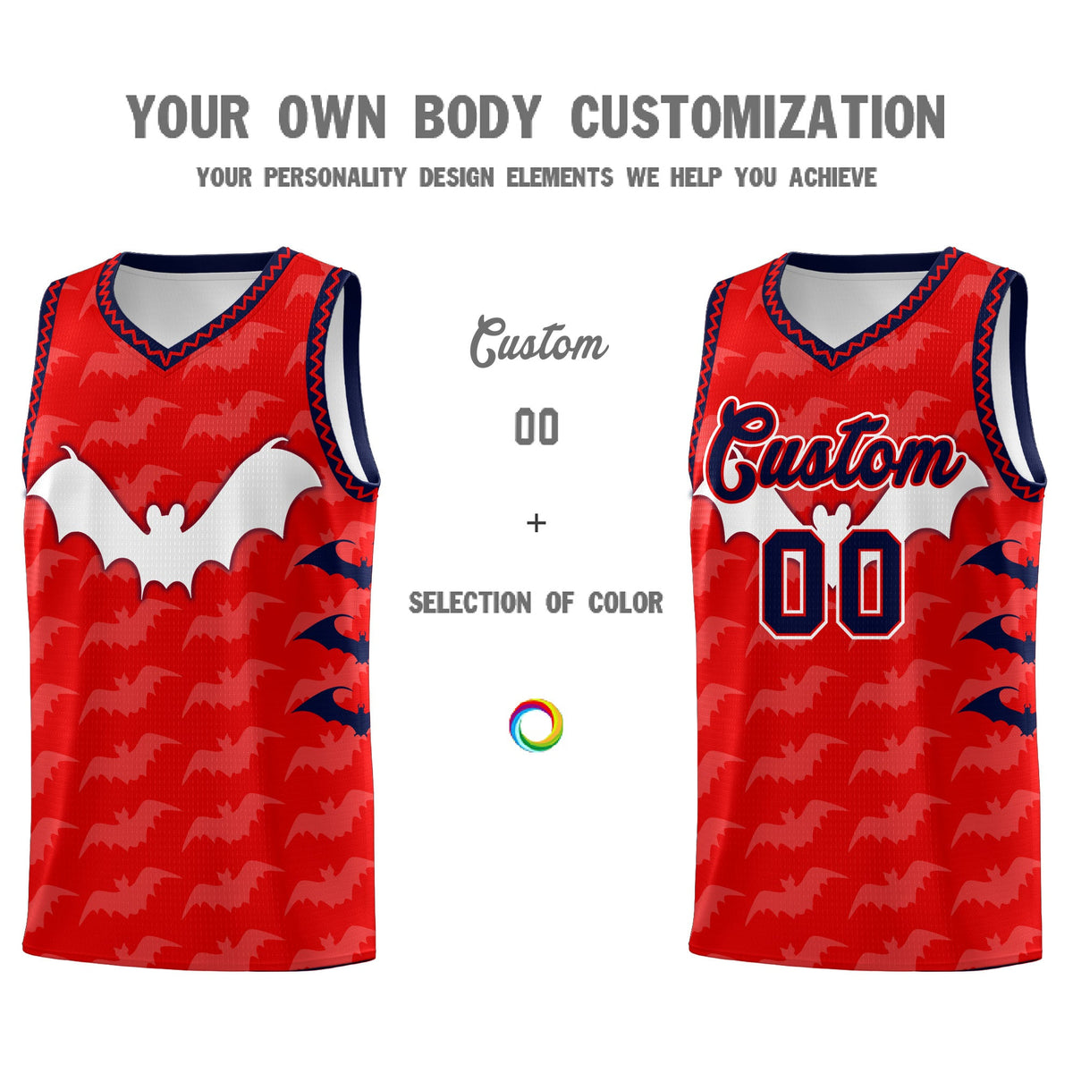 Custom Red White Navy Bat Pattern Halloween Basketball Jersey | For Men,For Kid,For Youth,Sublimation Printed,Perfect for Training,Perfect for Parties,Add Name and Numbern | KXKSHOP