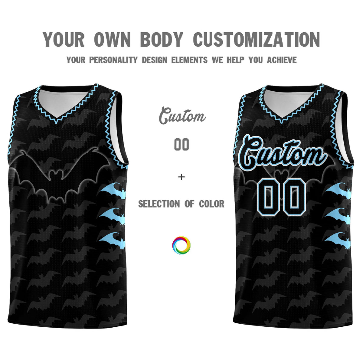 Custom Black Light Blue Bat Pattern Halloween Basketball Jersey | For Men,For Kid,For Youth,Sublimation Printed,Perfect for Training,Perfect for Parties,Add Name and Numbern | KXKSHOP