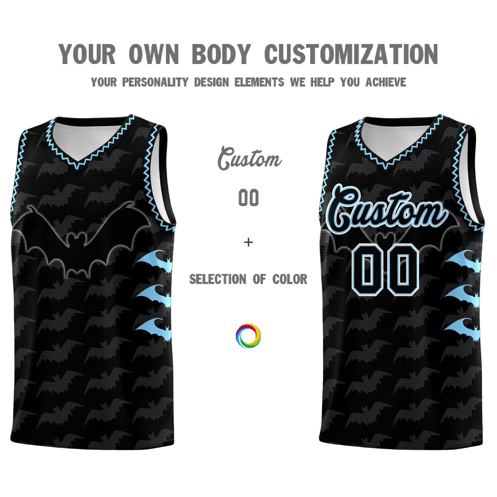 Custom Black Light Blue Bat Pattern Halloween Basketball Jersey | For Men,For Kid,For Youth,Sublimation Printed,Perfect for Training,Perfect for Parties,Add Name and Numbern | KXKSHOP