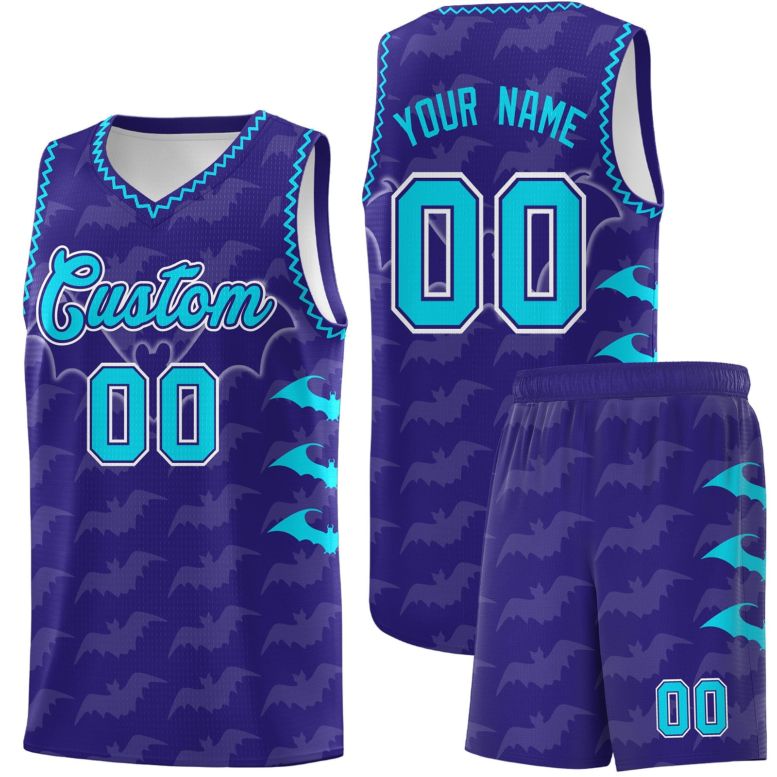 Custom Royal Sky Blue Bat Pattern Halloween Basketball Jersey | For Men,For Kid,For Youth,Sublimation Printed,Perfect for Training,Perfect for Parties,Add Name and Numbern | KXKSHOP