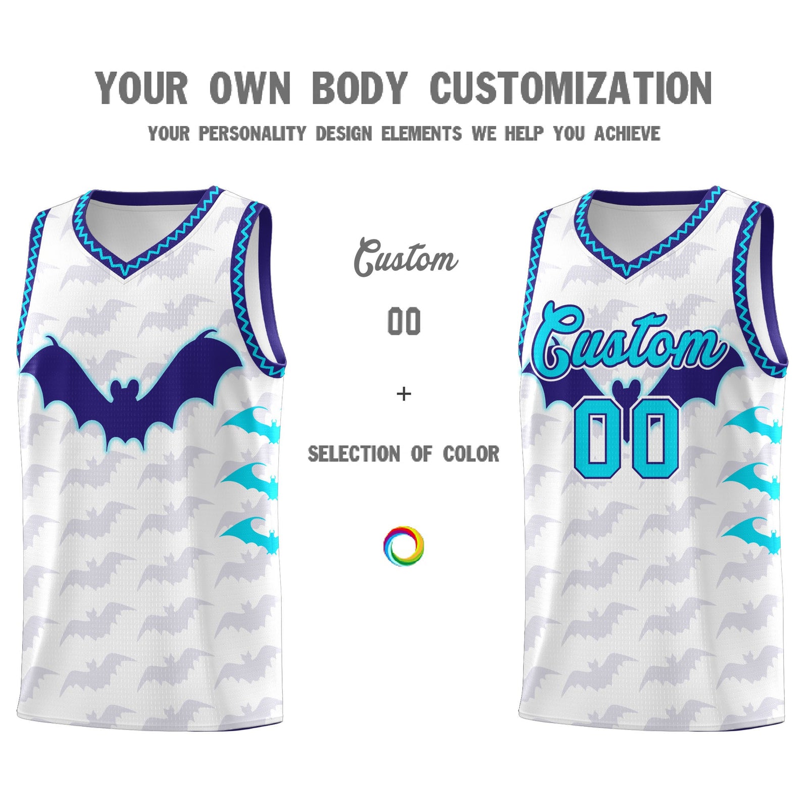 Custom White Sky Blue Bat Pattern Halloween Basketball Jersey | For Men,For Kid,For Youth,Sublimation Printed,Perfect for Training,Perfect for Parties,Add Name and Numbern | KXKSHOP