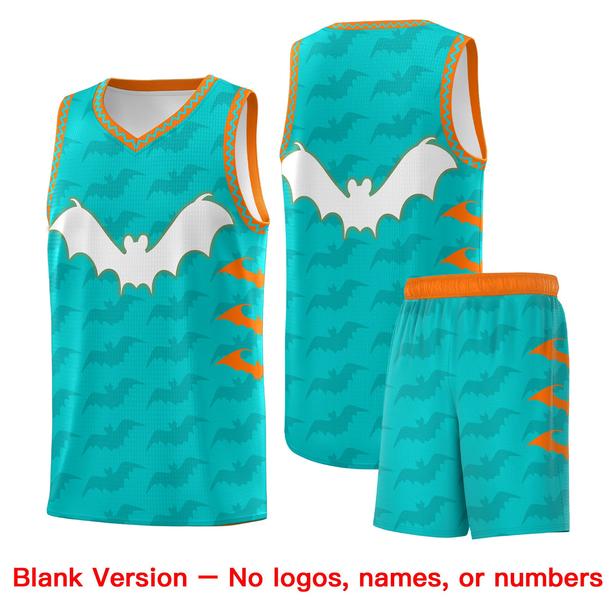 Custom Aqua Orange Bat Pattern Halloween Basketball Jersey | For Men,For Kid,For Youth,Sublimation Printed,Perfect for Training,Perfect for Parties,Add Name and Numbern | KXKSHOP