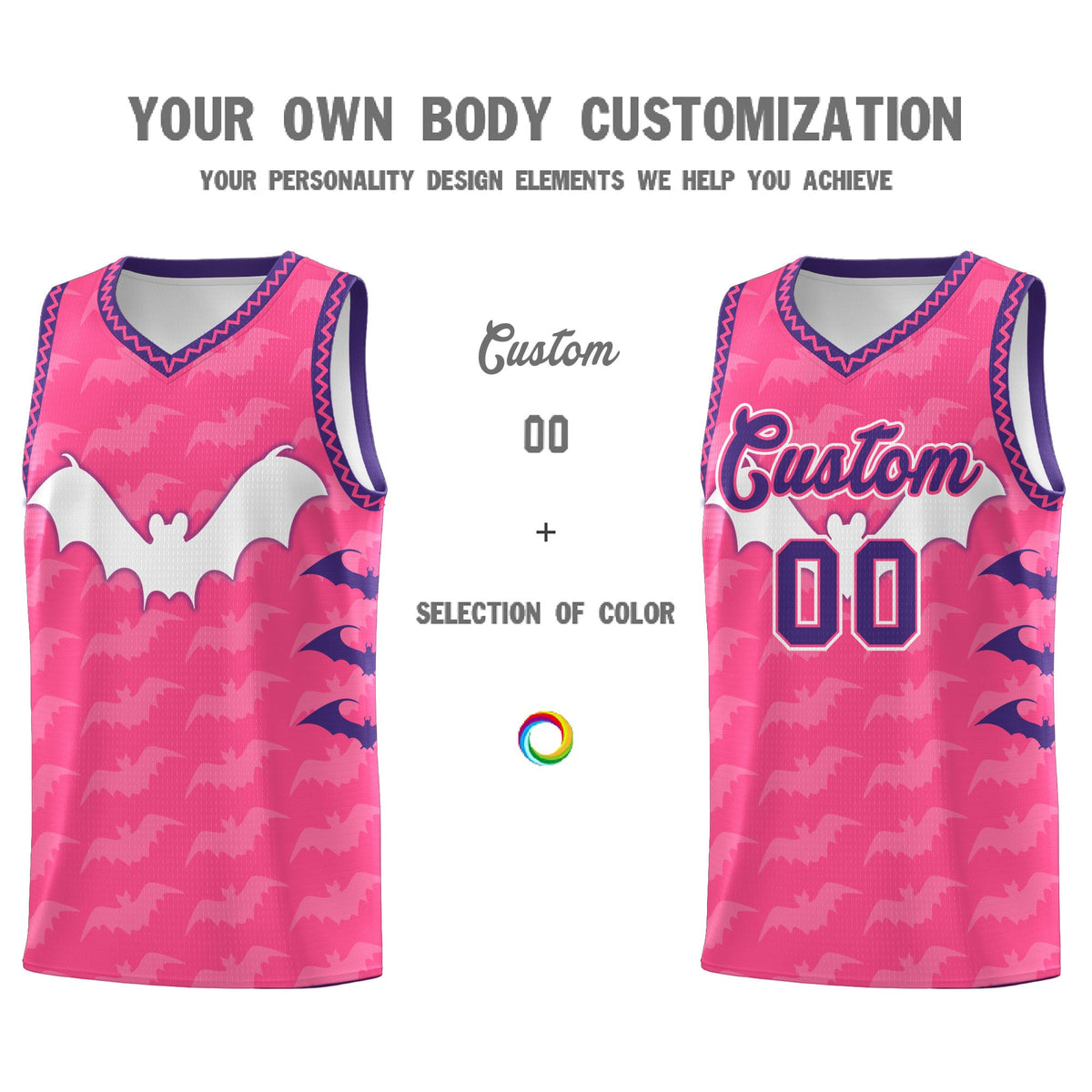 Custom Pink Purple Bat Pattern Halloween Basketball Jersey | For Men,For Kid,For Youth,Sublimation Printed,Perfect for Training,Perfect for Parties,Add Name and Numbern | KXKSHOP