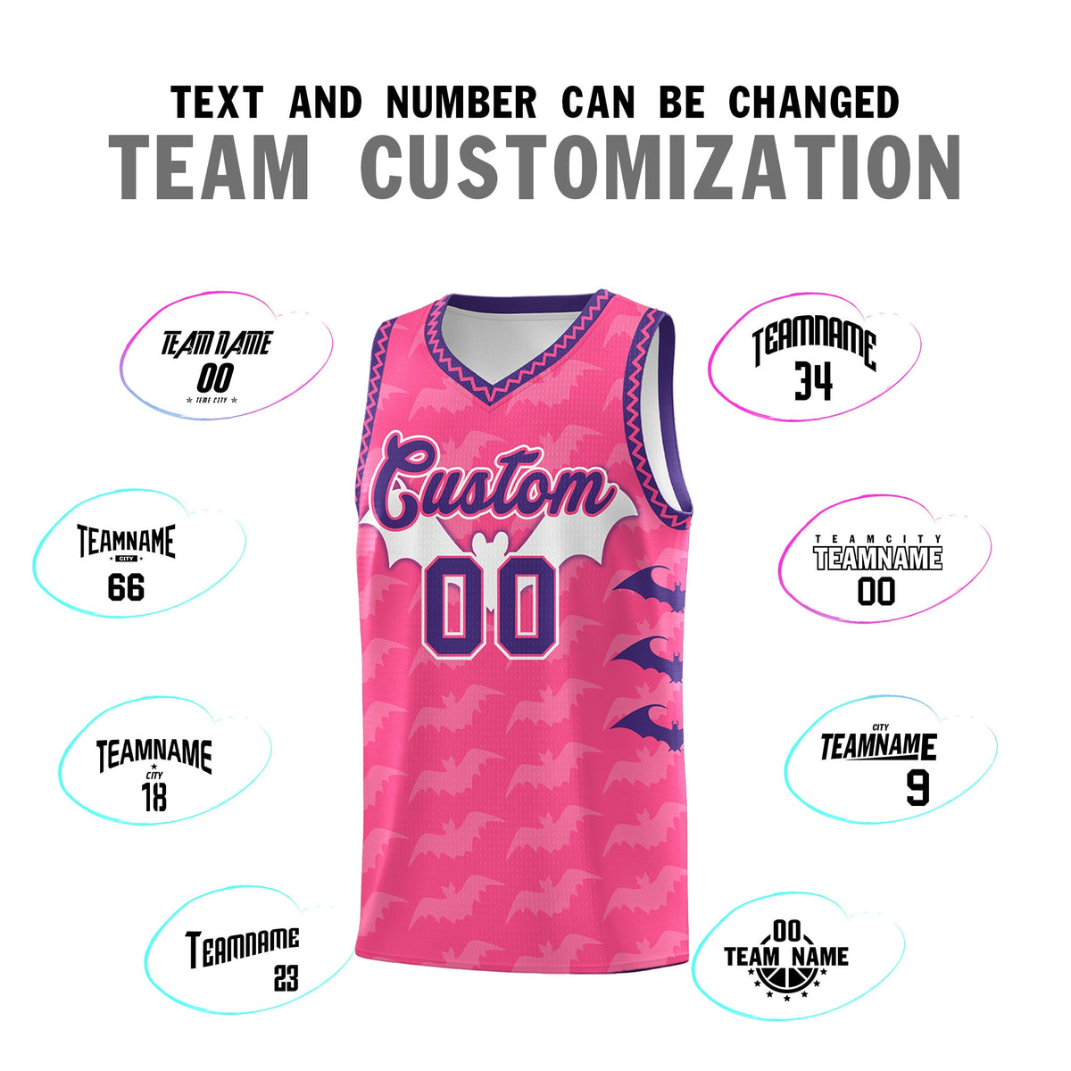 Custom Pink Purple Bat Pattern Halloween Basketball Jersey | For Men,For Kid,For Youth,Sublimation Printed,Perfect for Training,Perfect for Parties,Add Name and Numbern | KXKSHOP