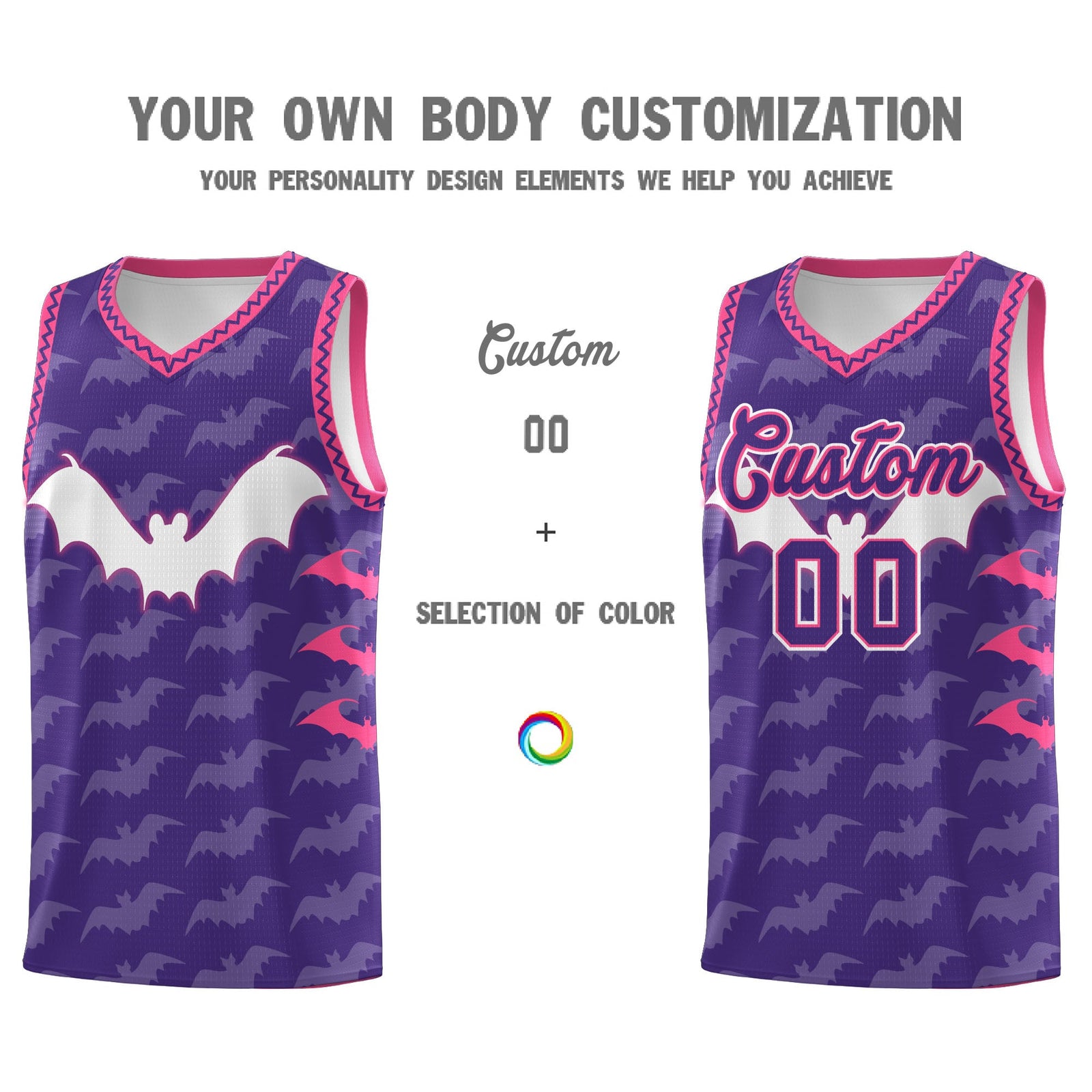 Custom Purple White Pink Bat Pattern Halloween Basketball Jersey | For Men,For Kid,For Youth,Sublimation Printed,Perfect for Training,Perfect for Parties,Add Name and Numbern | KXKSHOP