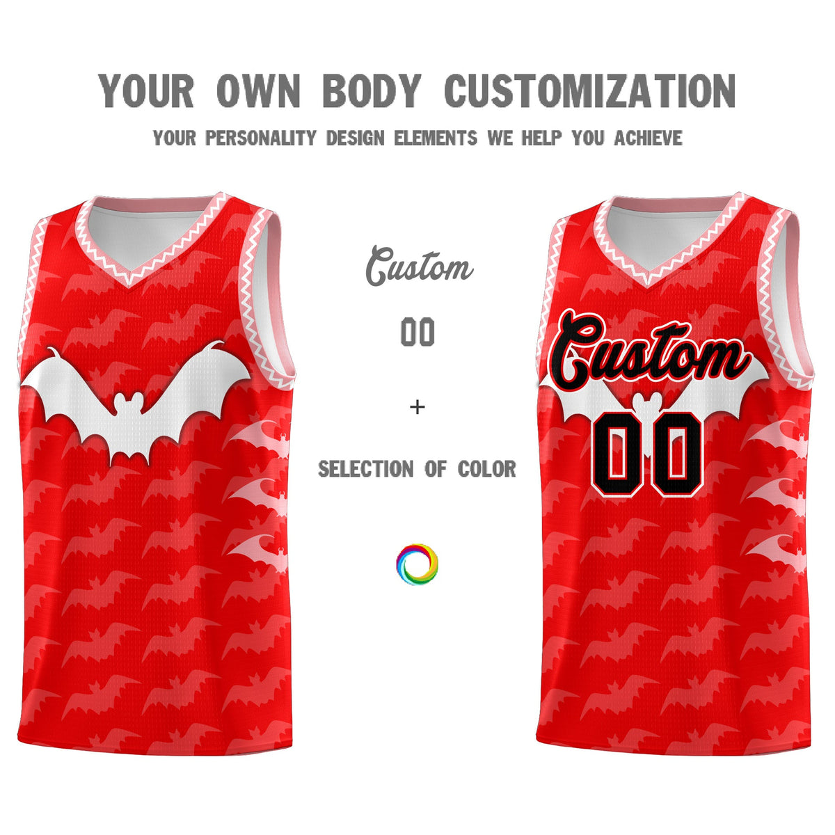 Custom Light Red White Bat Pattern Halloween Basketball Jersey | For Men,For Kid,For Youth,Sublimation Printed,Perfect for Training,Perfect for Parties,Add Name and Numbern | KXKSHOP