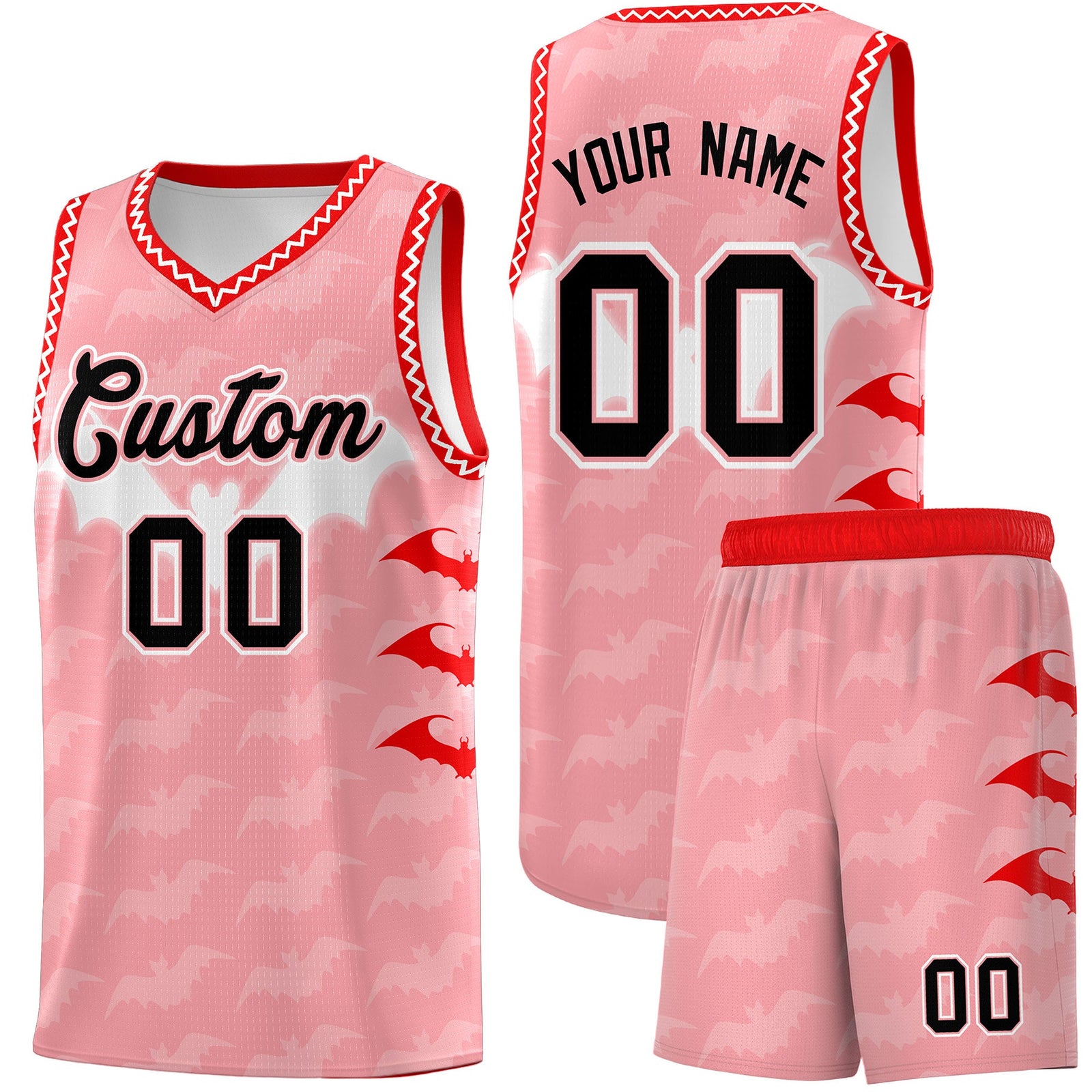 Custom Light Pink White Bat Pattern Halloween Basketball Jersey | For Men,For Kid,For Youth,Sublimation Printed,Perfect for Training,Perfect for Parties,Add Name and Numbern | KXKSHOP