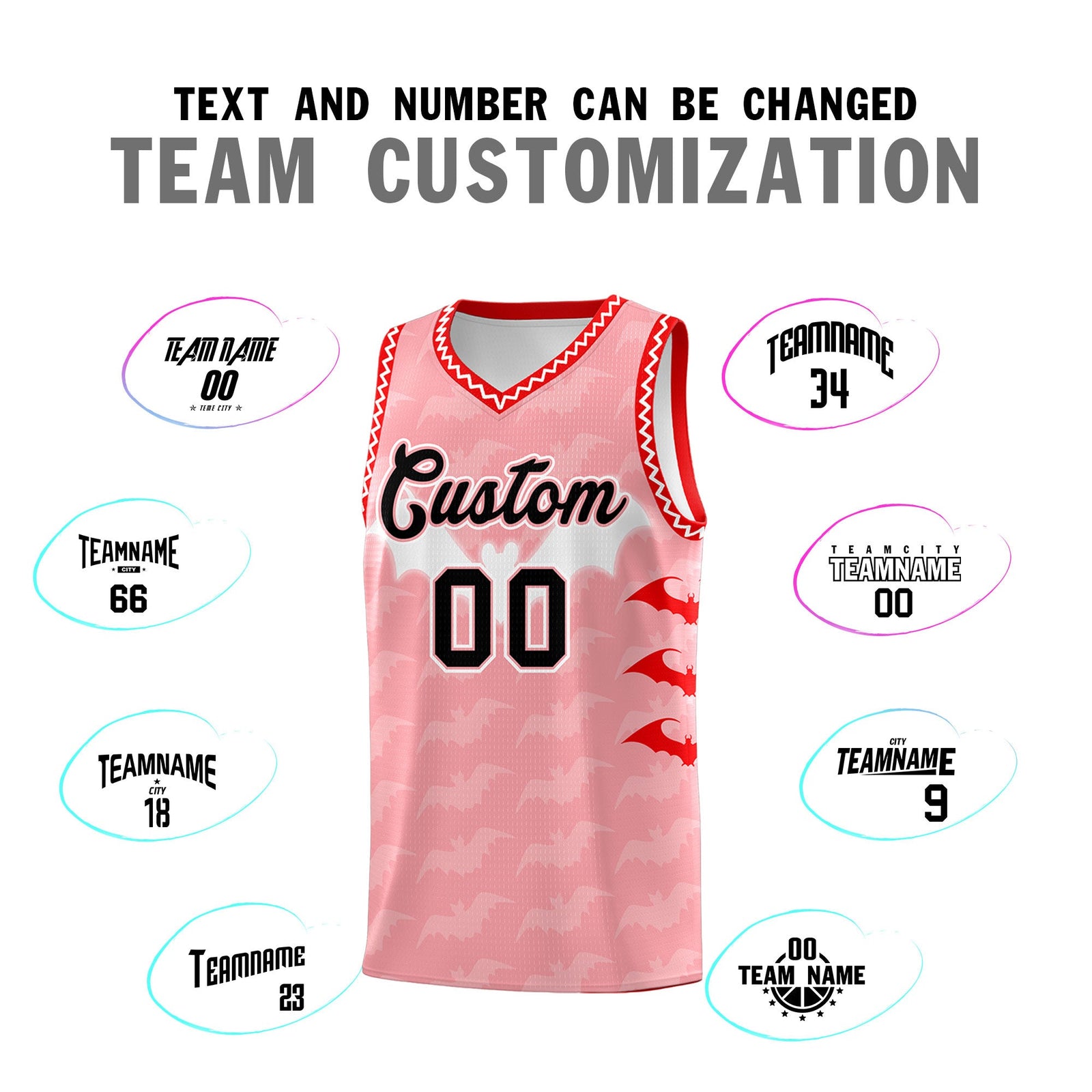 Custom Light Pink White Bat Pattern Halloween Basketball Jersey | For Men,For Kid,For Youth,Sublimation Printed,Perfect for Training,Perfect for Parties,Add Name and Numbern | KXKSHOP