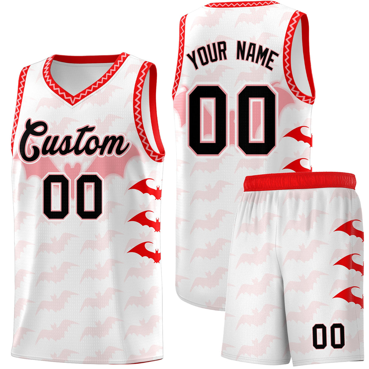 Custom White Light Pink Bat Pattern Halloween Basketball Jersey | For Men,For Kid,For Youth,Sublimation Printed,Perfect for Training,Perfect for Parties,Add Name and Numbern | KXKSHOP