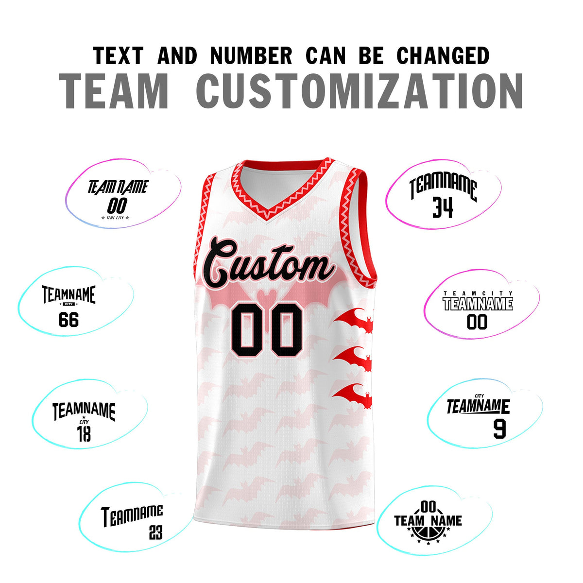 Custom White Light Pink Bat Pattern Halloween Basketball Jersey | For Men,For Kid,For Youth,Sublimation Printed,Perfect for Training,Perfect for Parties,Add Name and Numbern | KXKSHOP
