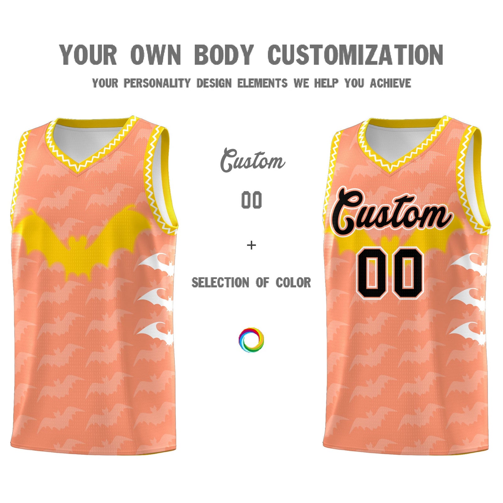 Custom Light Orange White Bat Pattern Halloween Basketball Jersey | For Men,For Kid,For Youth,Sublimation Printed,Perfect for Training,Perfect for Parties,Add Name and Numbern | KXKSHOP