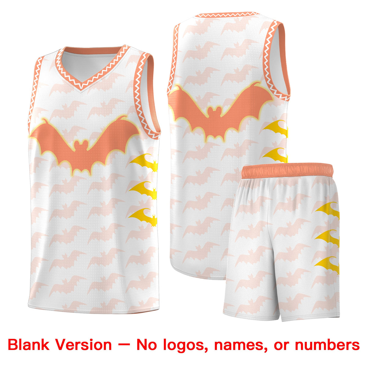 Custom White Gold Light Orange Bat Pattern Halloween Basketball Jersey | For Men,For Kid,For Youth,Sublimation Printed,Perfect for Training,Perfect for Parties,Add Name and Numbern | KXKSHOP