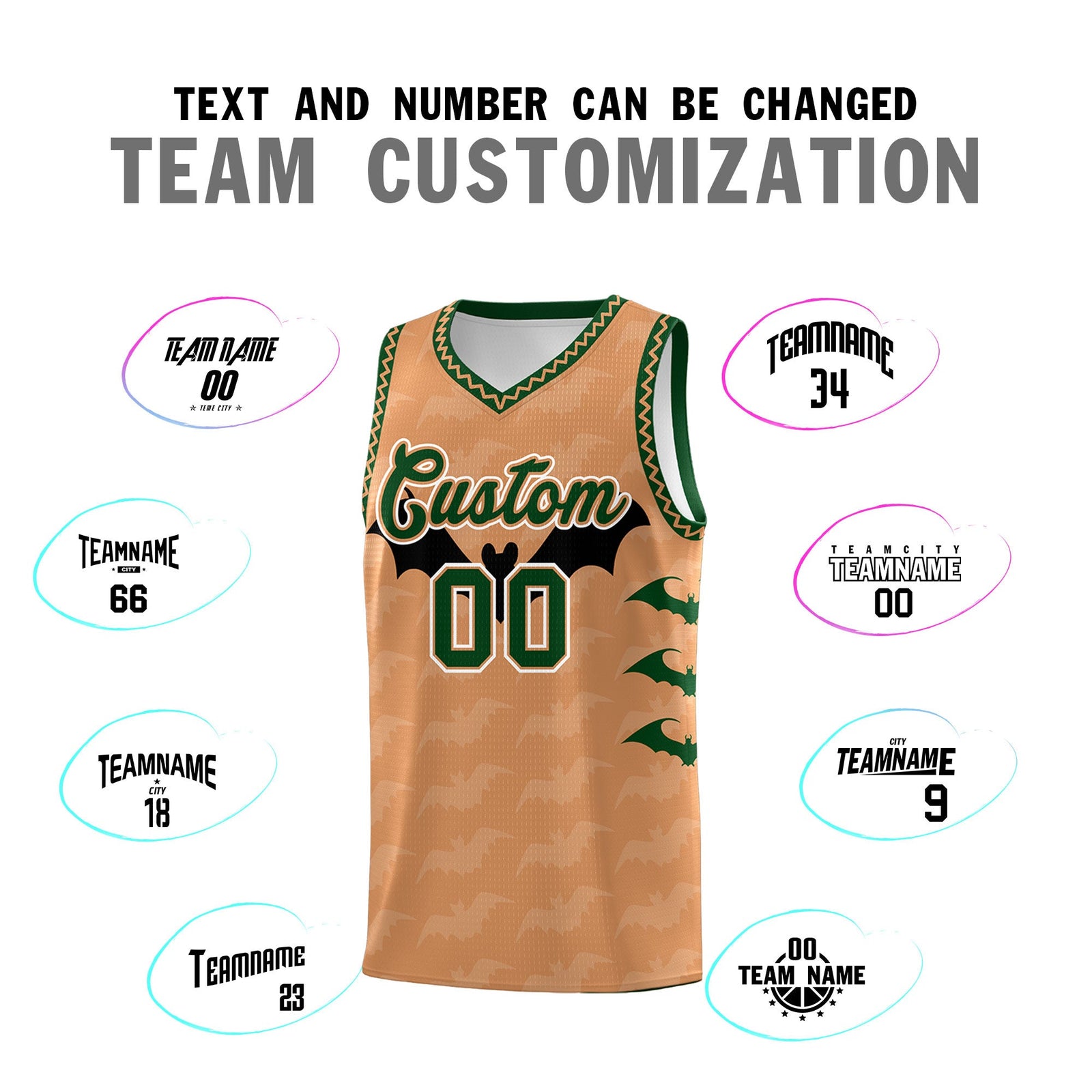 Custom Buckskin Brown Bat Pattern Halloween Basketball Jersey | For Men,For Kid,For Youth,Sublimation Printed,Perfect for Training,Perfect for Parties,Add Name and Numbern | KXKSHOP
