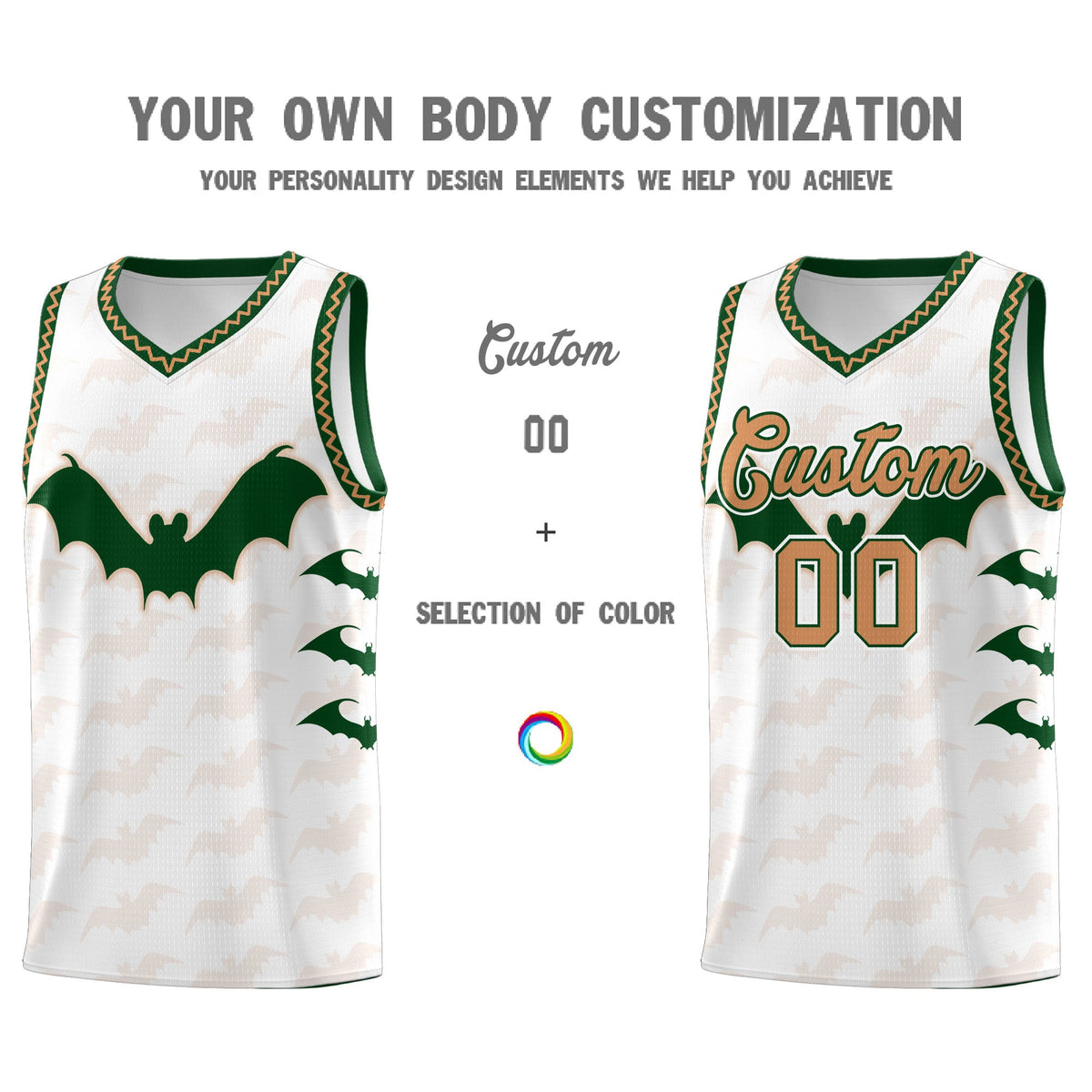 Custom White Buckskin Brown Bat Pattern Halloween Basketball Jersey | For Men,For Kid,For Youth,Sublimation Printed,Perfect for Training,Perfect for Parties,Add Name and Numbern | KXKSHOP