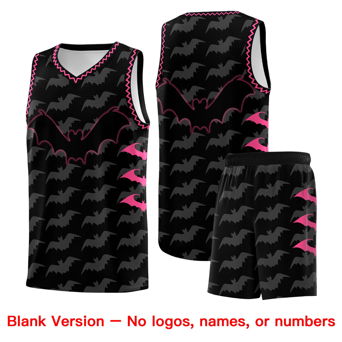 Custom Black Pink Bat Pattern Halloween Basketball Jersey | For Men,For Kid,For Youth,Sublimation Printed,Perfect for Training,Perfect for Parties,Add Name and Numbern | KXKSHOP