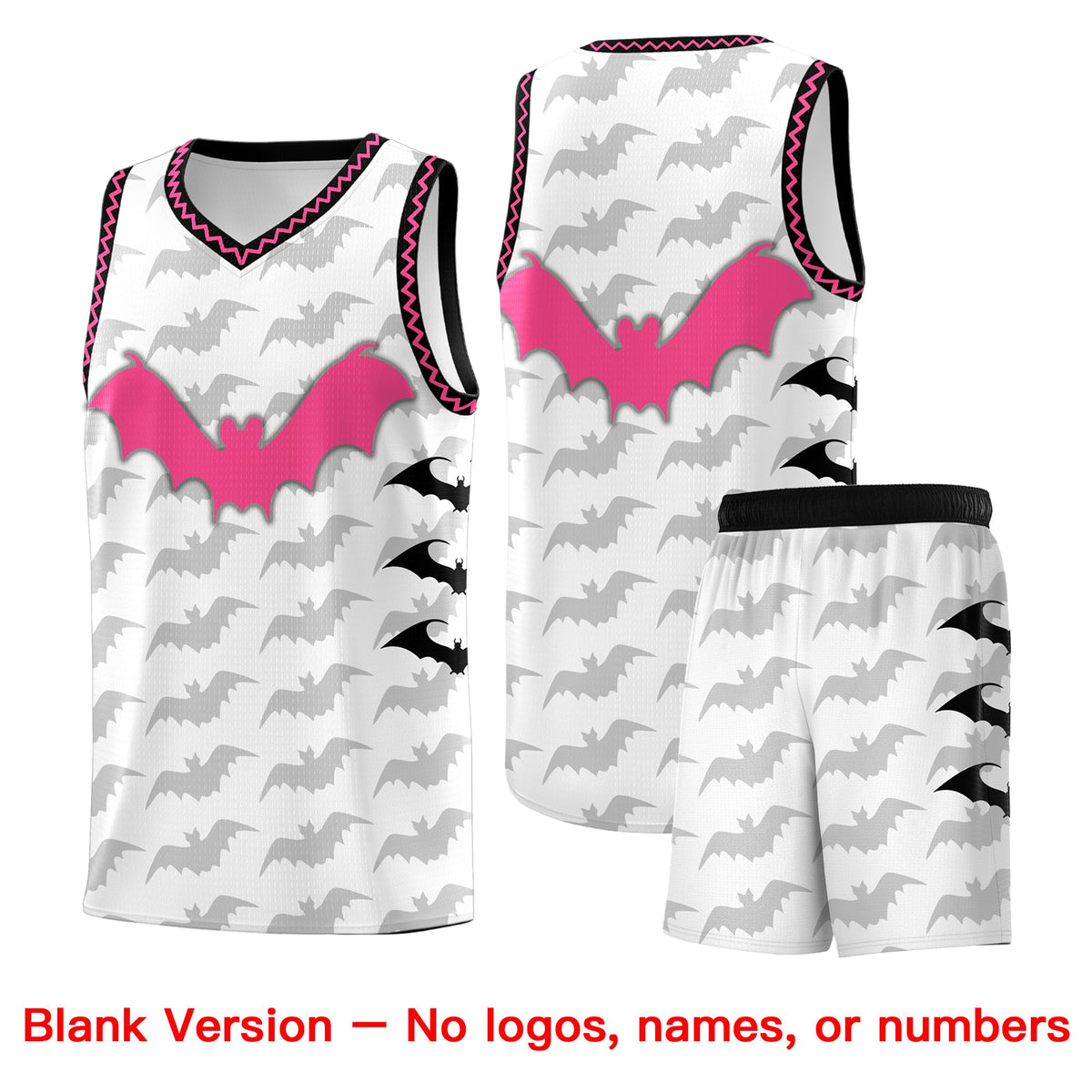 Custom White Black Pink Bat Pattern Halloween Basketball Jersey | For Men,For Kid,For Youth,Sublimation Printed,Perfect for Training,Perfect for Parties,Add Name and Numbern | KXKSHOP