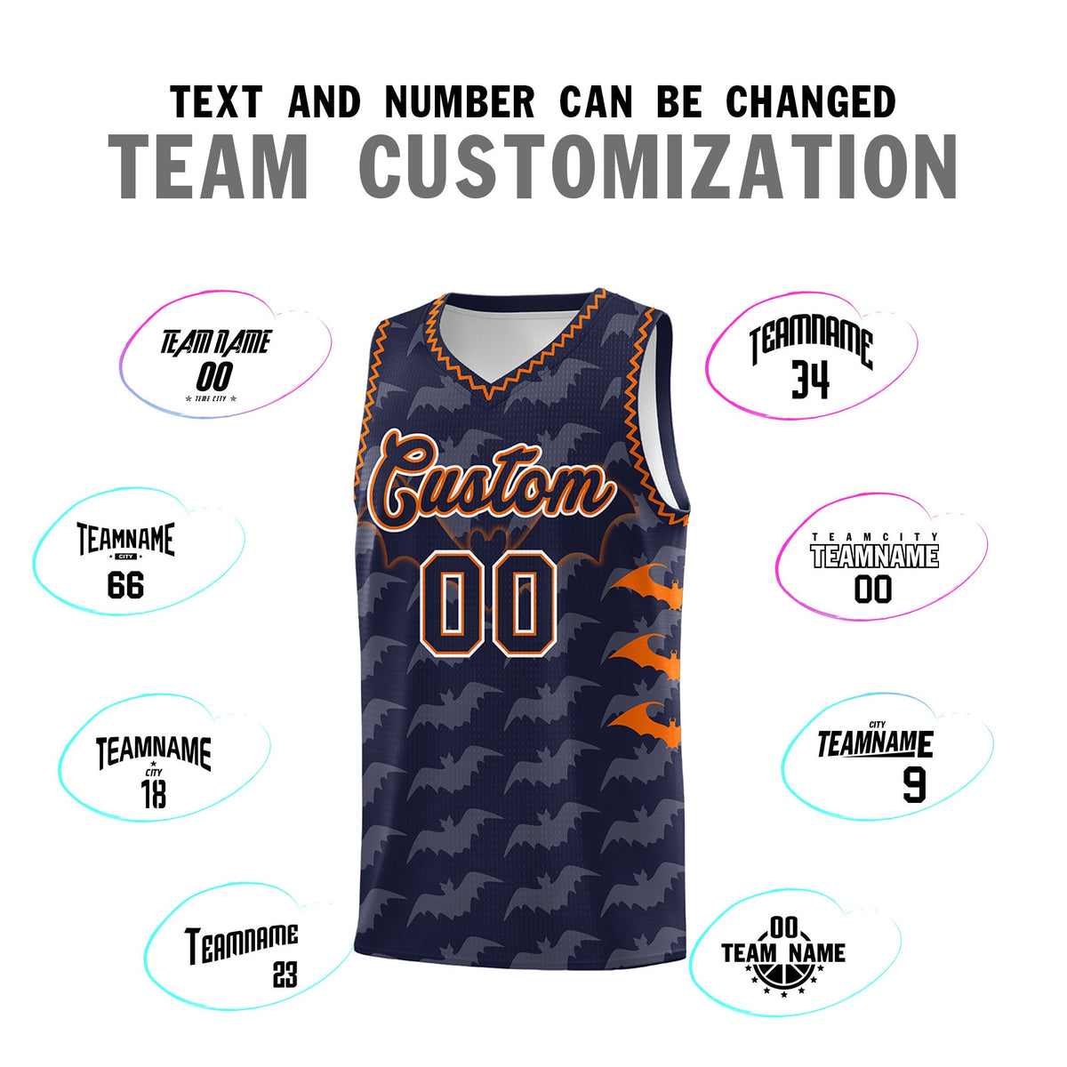 Custom Navy Orange Bat Pattern Halloween Basketball Jersey | For Men,For Kid,For Youth,Sublimation Printed,Perfect for Training,Perfect for Parties,Add Name and Numbern | KXKSHOP