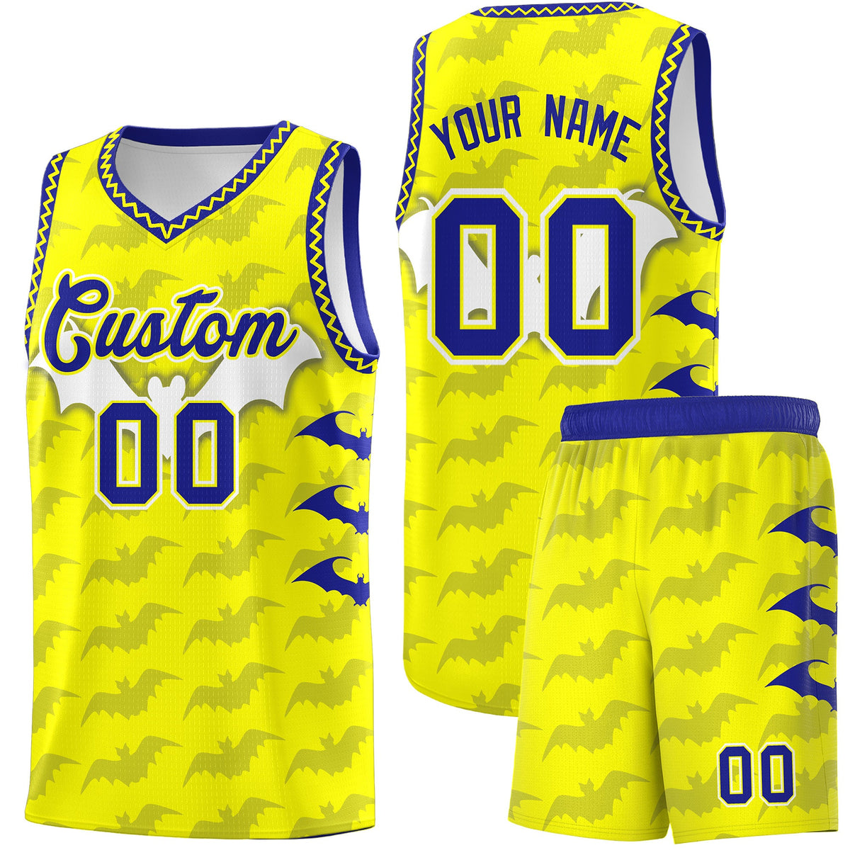 Custom Fluorescent Yellow Bat Pattern Halloween Basketball Jersey | For Men,For Kid,For Youth,Sublimation Printed,Perfect for Training,Perfect for Parties,Add Name and Numbern | KXKSHOP