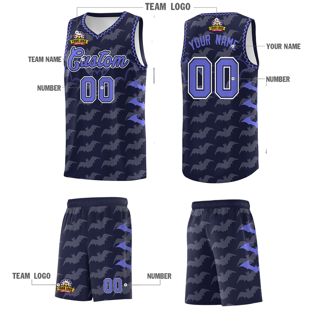Custom Navy Purple Bat Pattern Halloween Basketball Jersey | For Men,For Kid,For Youth,Sublimation Printed,Perfect for Training,Perfect for Parties,Add Name and Numbern | KXKSHOP