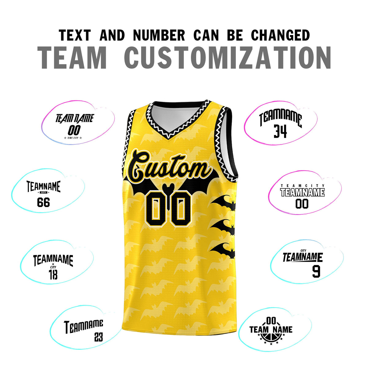 Custom Gold White Black Bat Pattern Halloween Basketball Jersey | For Men,For Kid,For Youth,Sublimation Printed,Perfect for Training,Perfect for Parties,Add Name and Numbern | KXKSHOP