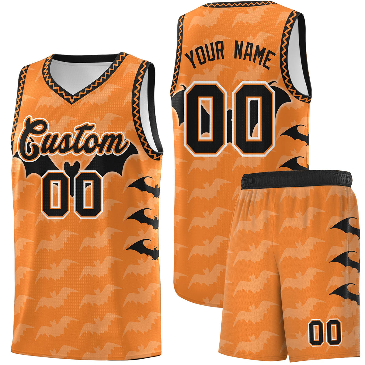 Custom Gold Orange Bat Pattern Halloween Basketball Jersey | For Men,For Kid,For Youth,Sublimation Printed,Perfect for Training,Perfect for Parties,Add Name and Numbern | KXKSHOP