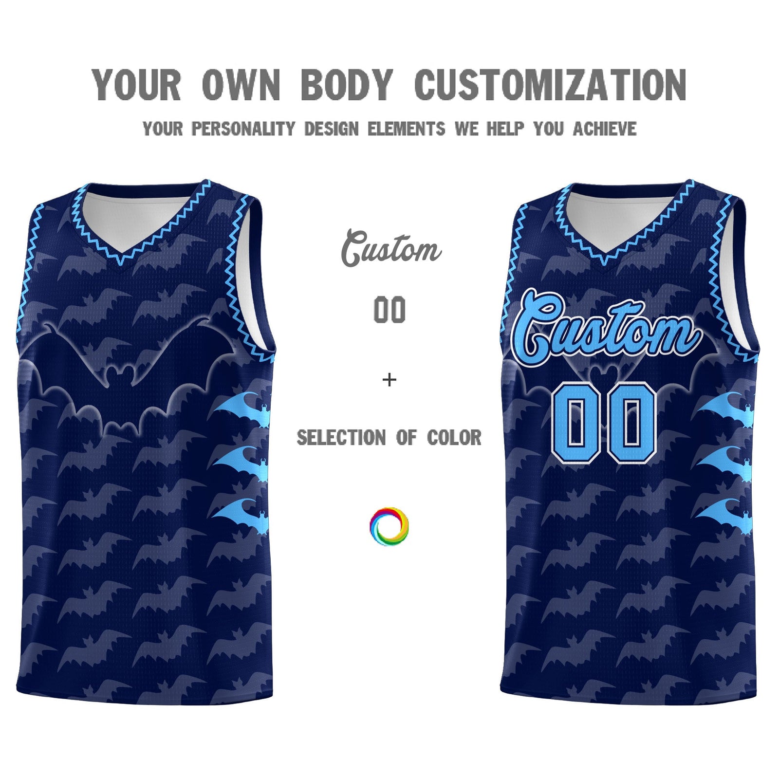 Custom Navy Powder Blue Bat Pattern Halloween Basketball Jersey | For Men,For Kid,For Youth,Sublimation Printed,Perfect for Training,Perfect for Parties,Add Name and Numbern | KXKSHOP