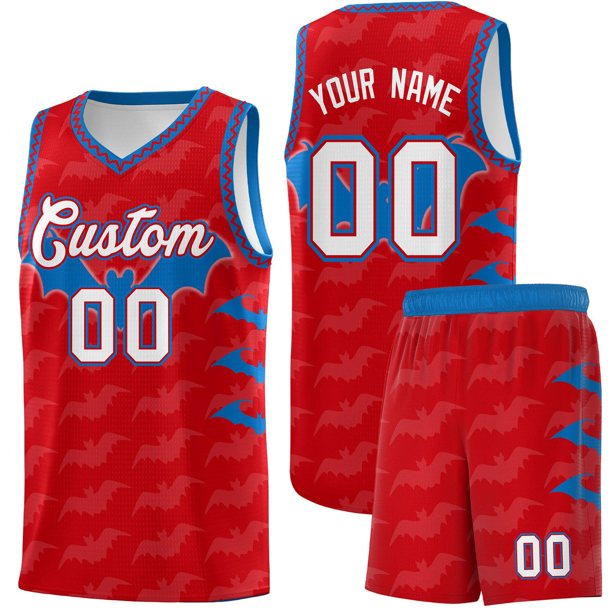 Custom Red Royal White Bat Pattern Halloween Basketball Jersey | For Men,For Kid,For Youth,Sublimation Printed,Perfect for Training,Perfect for Parties,Add Name and Numbern | KXKSHOP