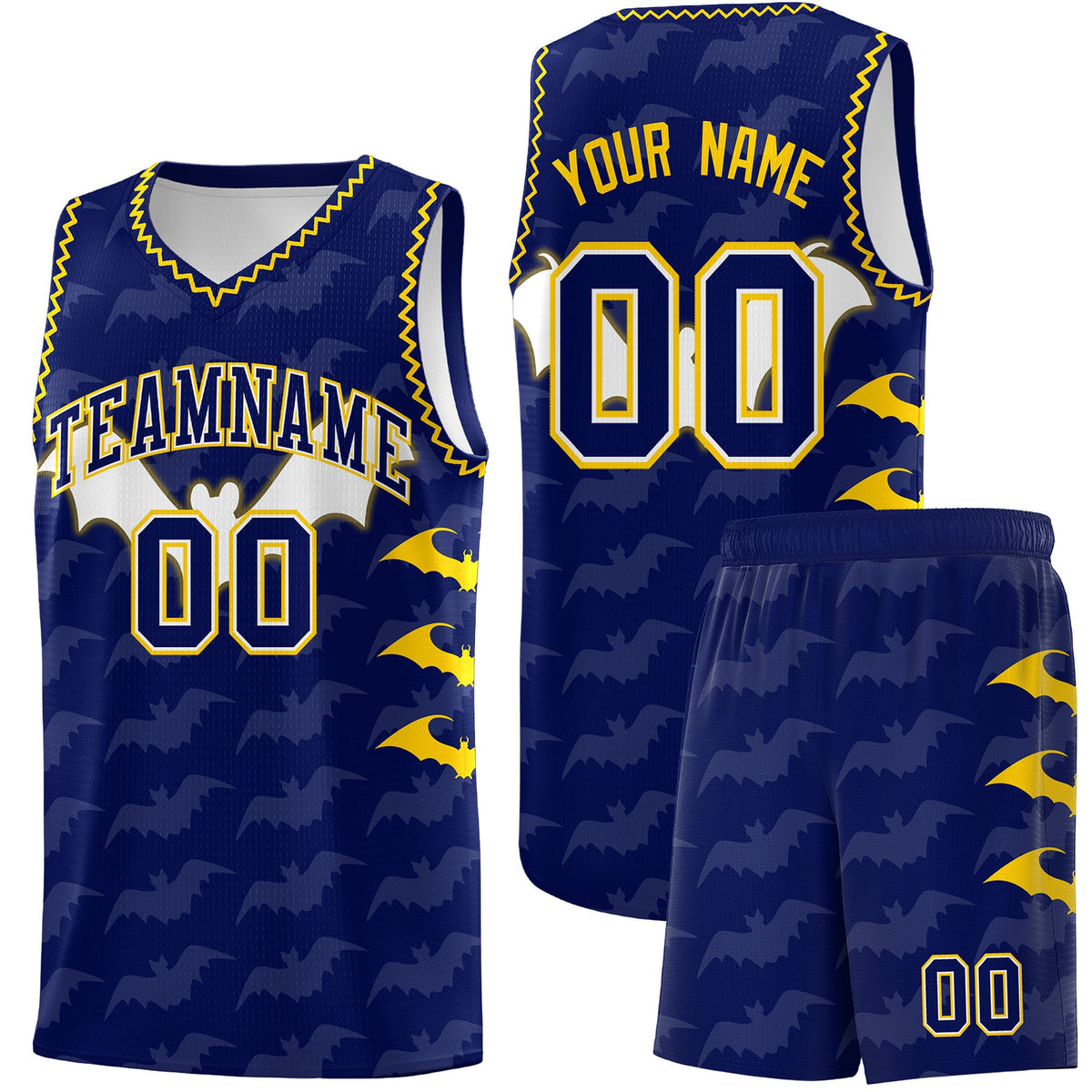 Custom Navy Gold Bat Pattern Halloween Basketball Jersey | For Men,For Kid,For Youth,Sublimation Printed,Perfect for Training,Perfect for Parties,Add Name and Numbern | KXKSHOP