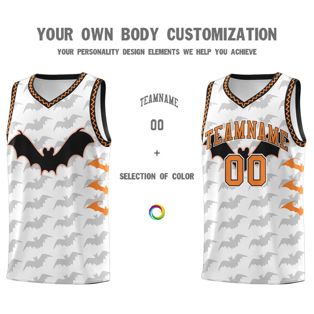 Custom White Black Bat Pattern Halloween Basketball Jersey | For Men,For Kid,For Youth,Sublimation Printed,Perfect for Training,Perfect for Parties,Add Name and Numbern | KXKSHOP