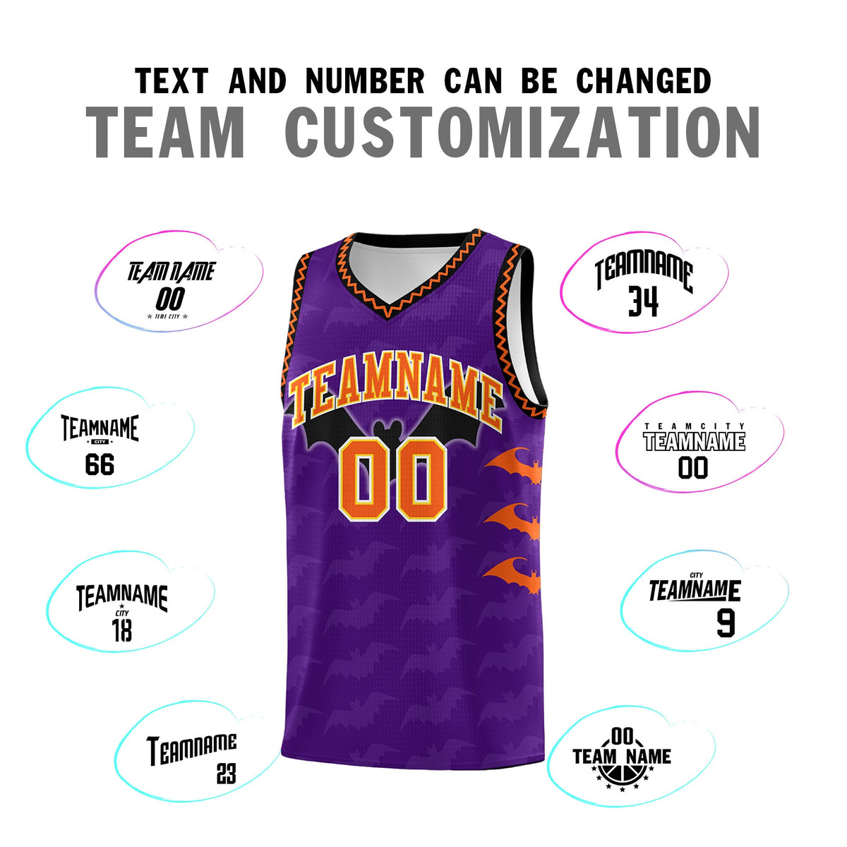 Custom Purple Orange Bat Pattern Halloween Basketball Jersey | For Men,For Kid,For Youth,Sublimation Printed,Perfect for Training,Perfect for Parties,Add Name and Numbern | KXKSHOP