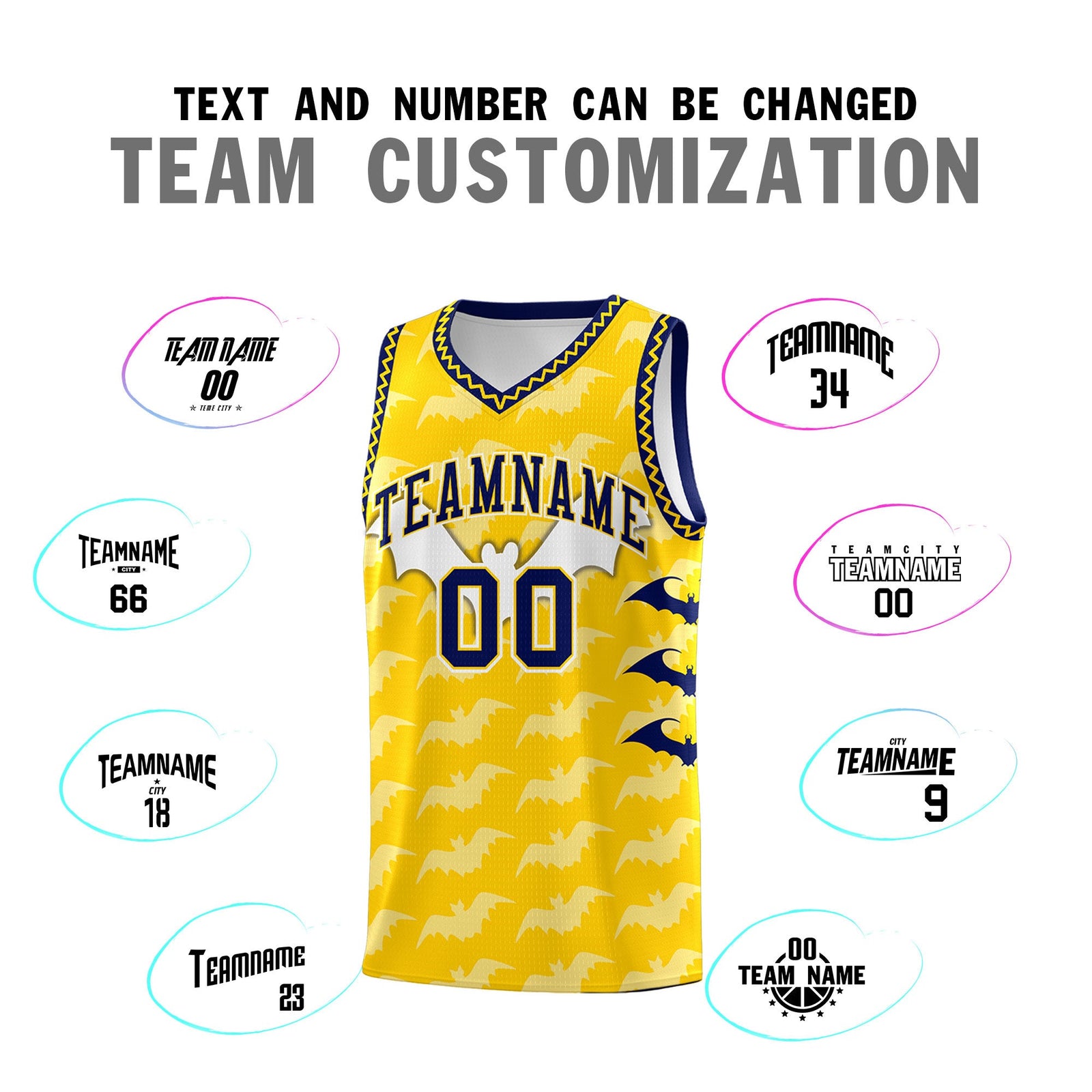 Custom Gold White Navy Bat Pattern Halloween Basketball Jersey | For Men,For Kid,For Youth,Sublimation Printed,Perfect for Training,Perfect for Parties,Add Name and Numbern | KXKSHOP