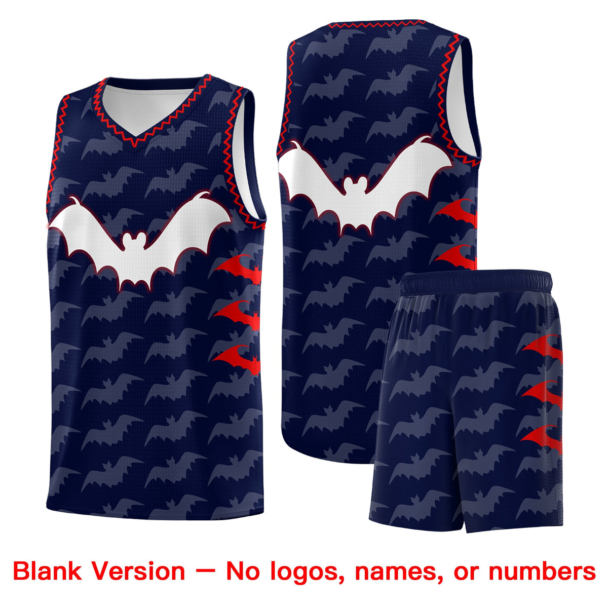 Custom Navy Red Bat Pattern Halloween Basketball Jersey | For Men,For Kid,For Youth,Sublimation Printed,Perfect for Training,Perfect for Parties,Add Name and Numbern | KXKSHOP