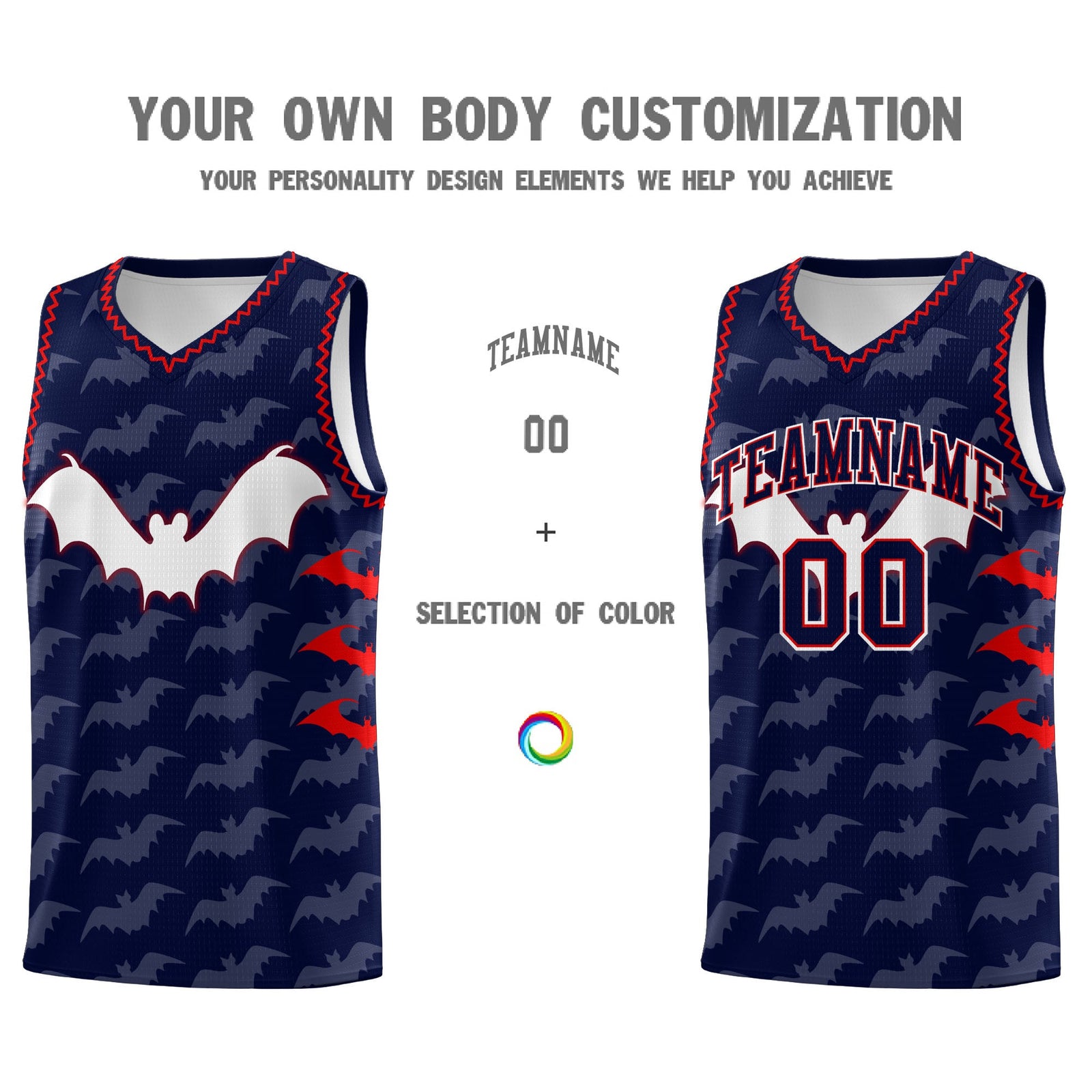 Custom Navy Red Bat Pattern Halloween Basketball Jersey | For Men,For Kid,For Youth,Sublimation Printed,Perfect for Training,Perfect for Parties,Add Name and Numbern | KXKSHOP